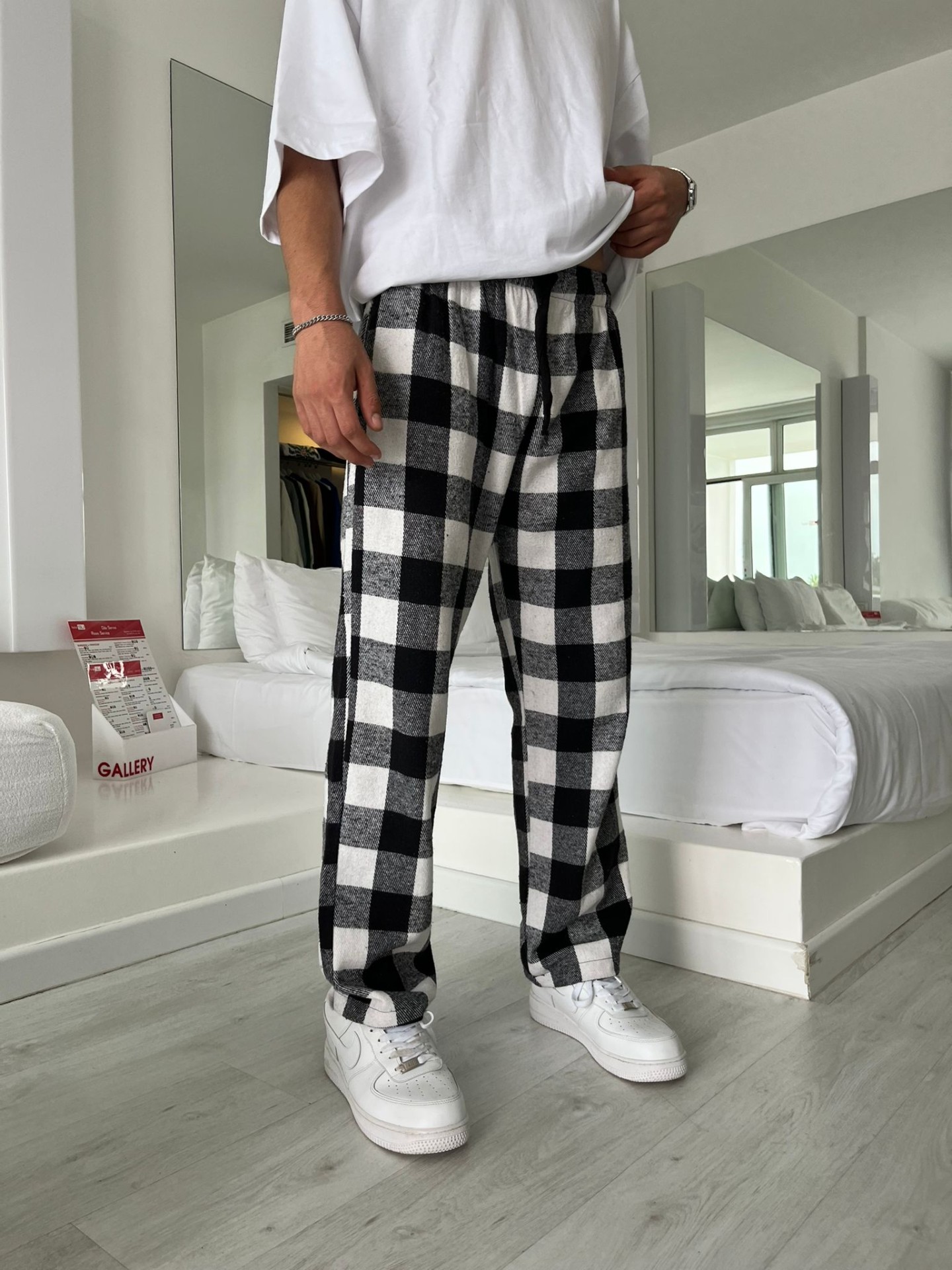 Siyah Beyaz Kareli Oversize Relax Eşofman 