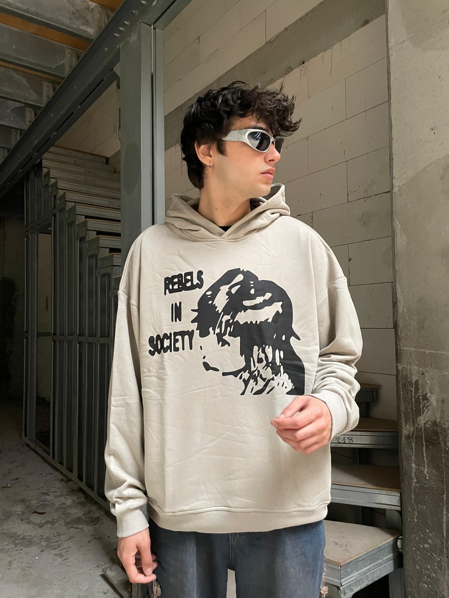 Rebels İn Society Beigie Washed Hoodie