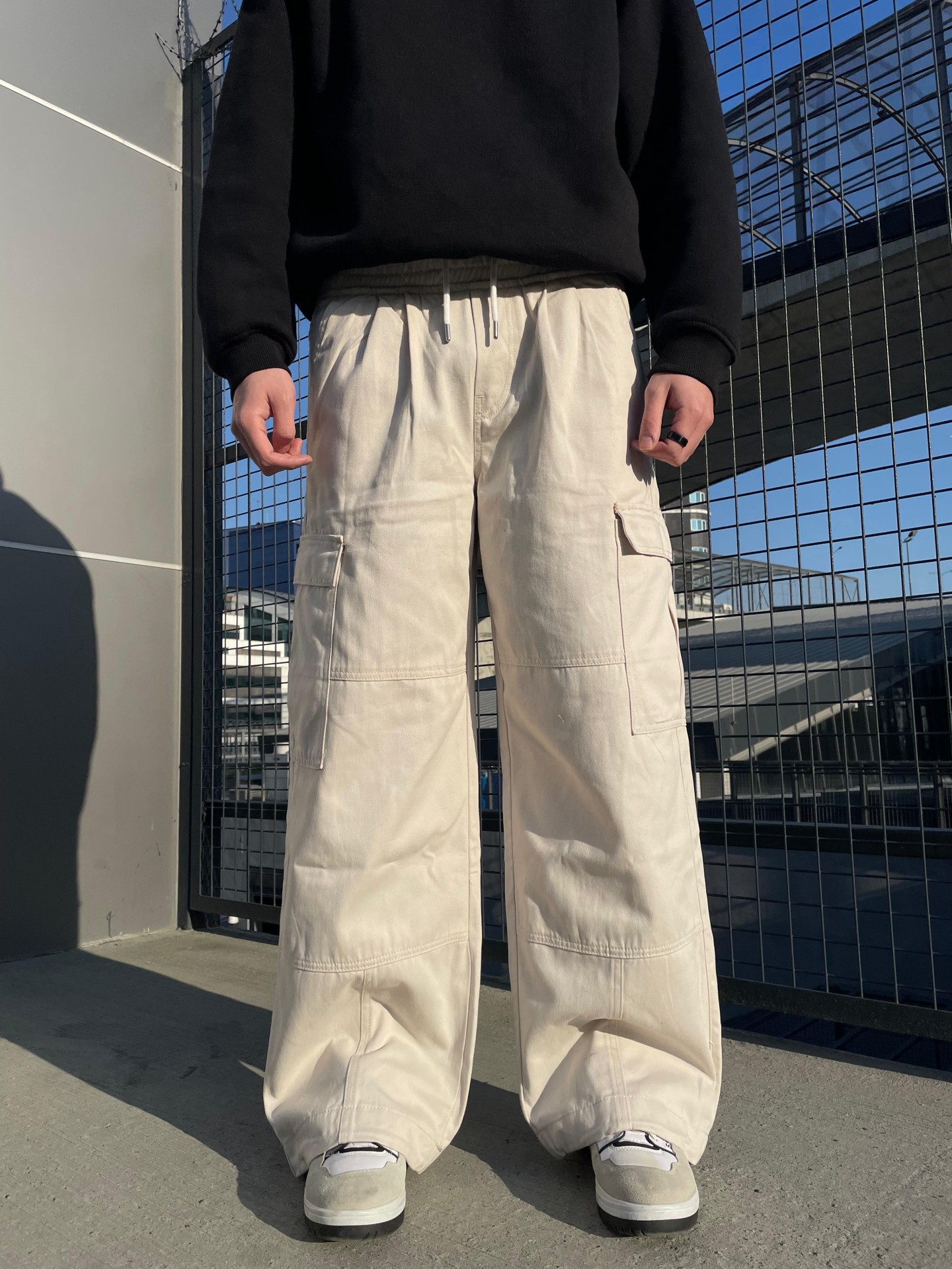 Bej Kargo Cepli Baggy Pantalon 