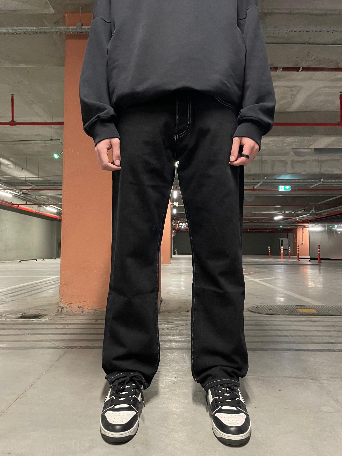 Siyah Ters Dikiş Baggy Pantalon 