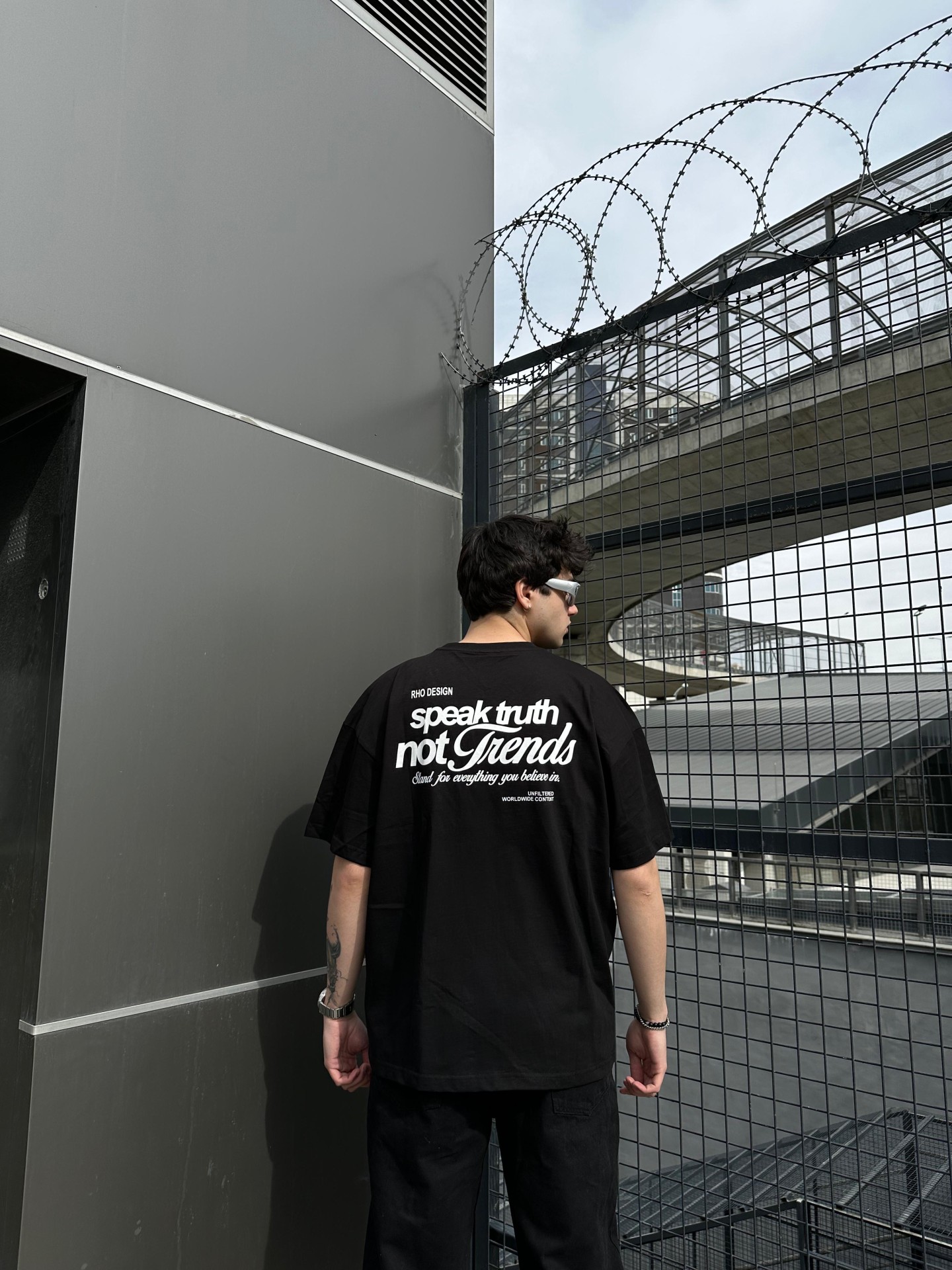 Speak Truth Print Siyah Oversize Tshirt 