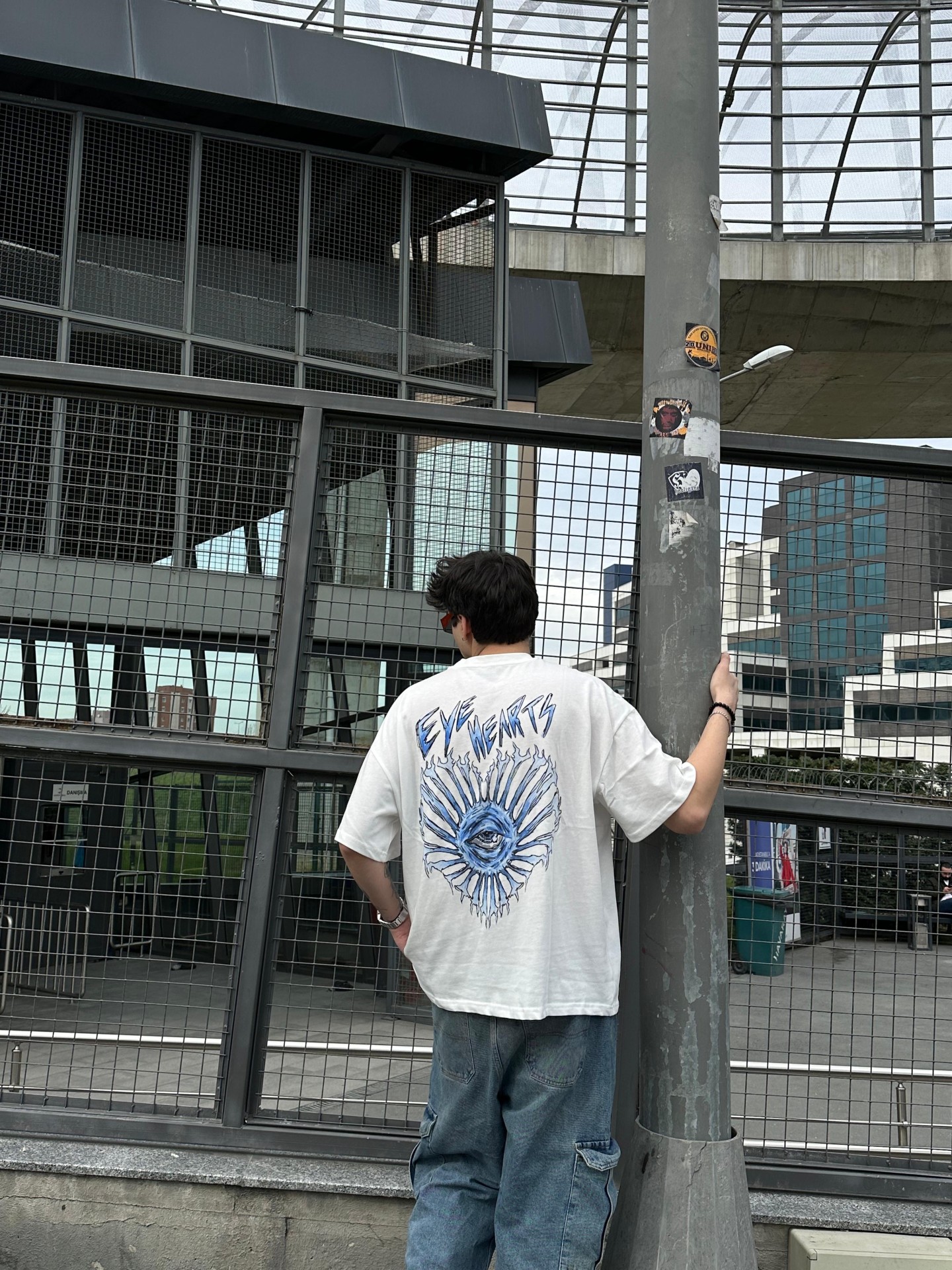 Eye Hearts Baskılı Beyaz Oversize Tshirt 