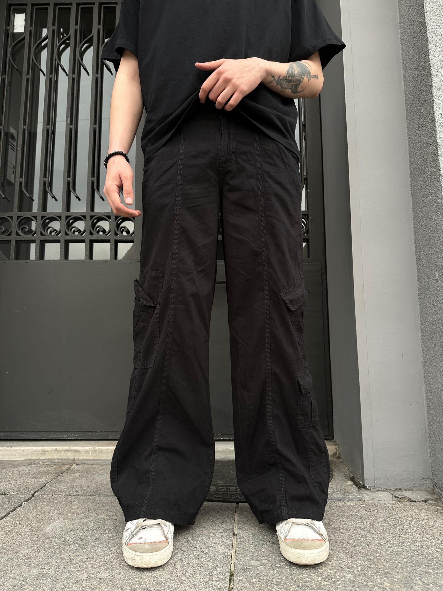 Siyah Kargo Cepli Baggy Pantalon 