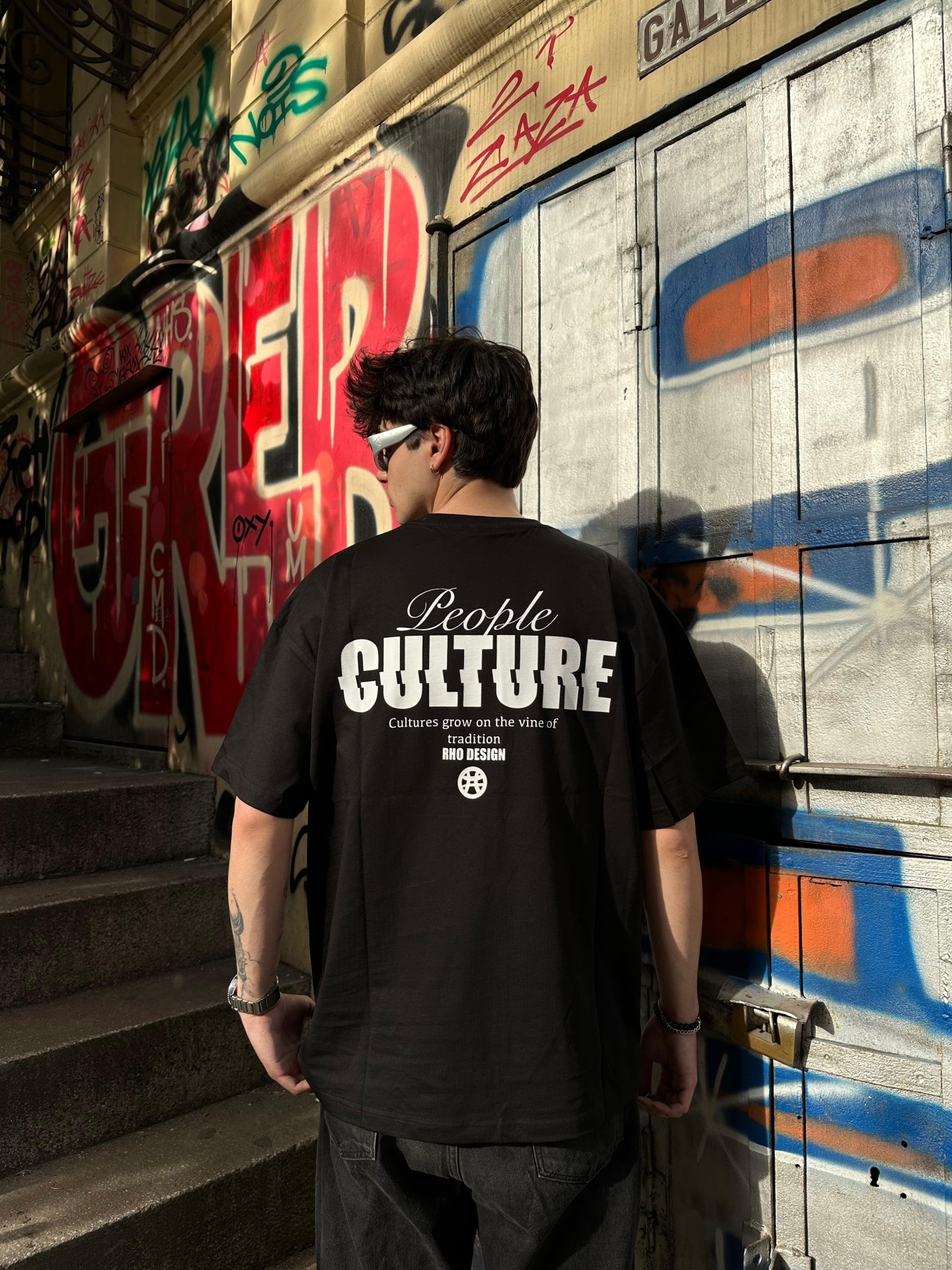 People Culture Print Siyah Tshirt