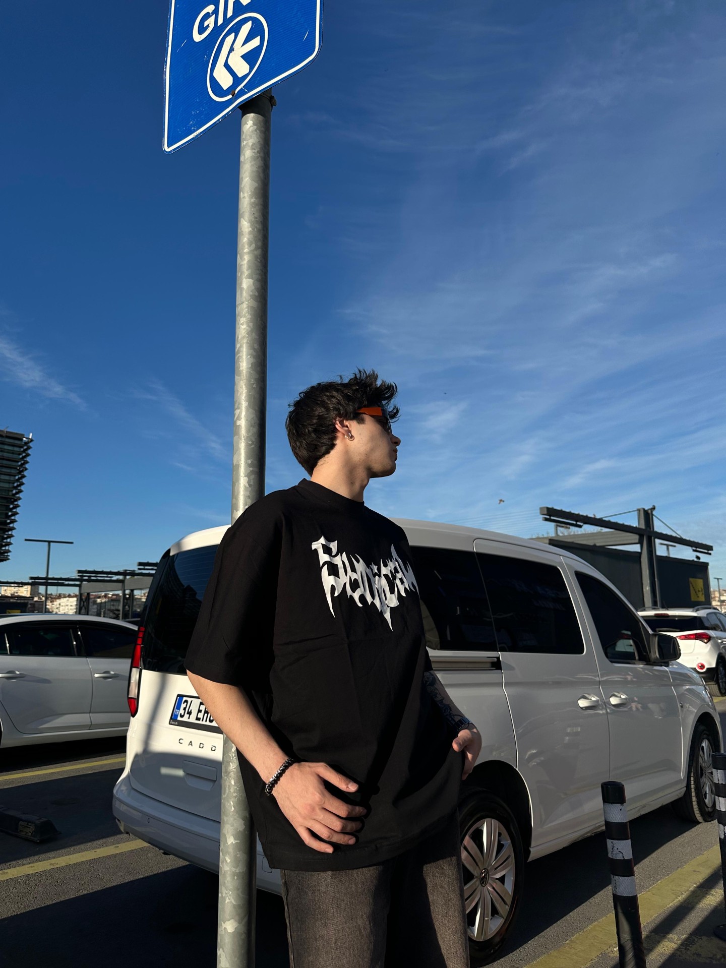 Syncial Print Black Oversize Tshirt 