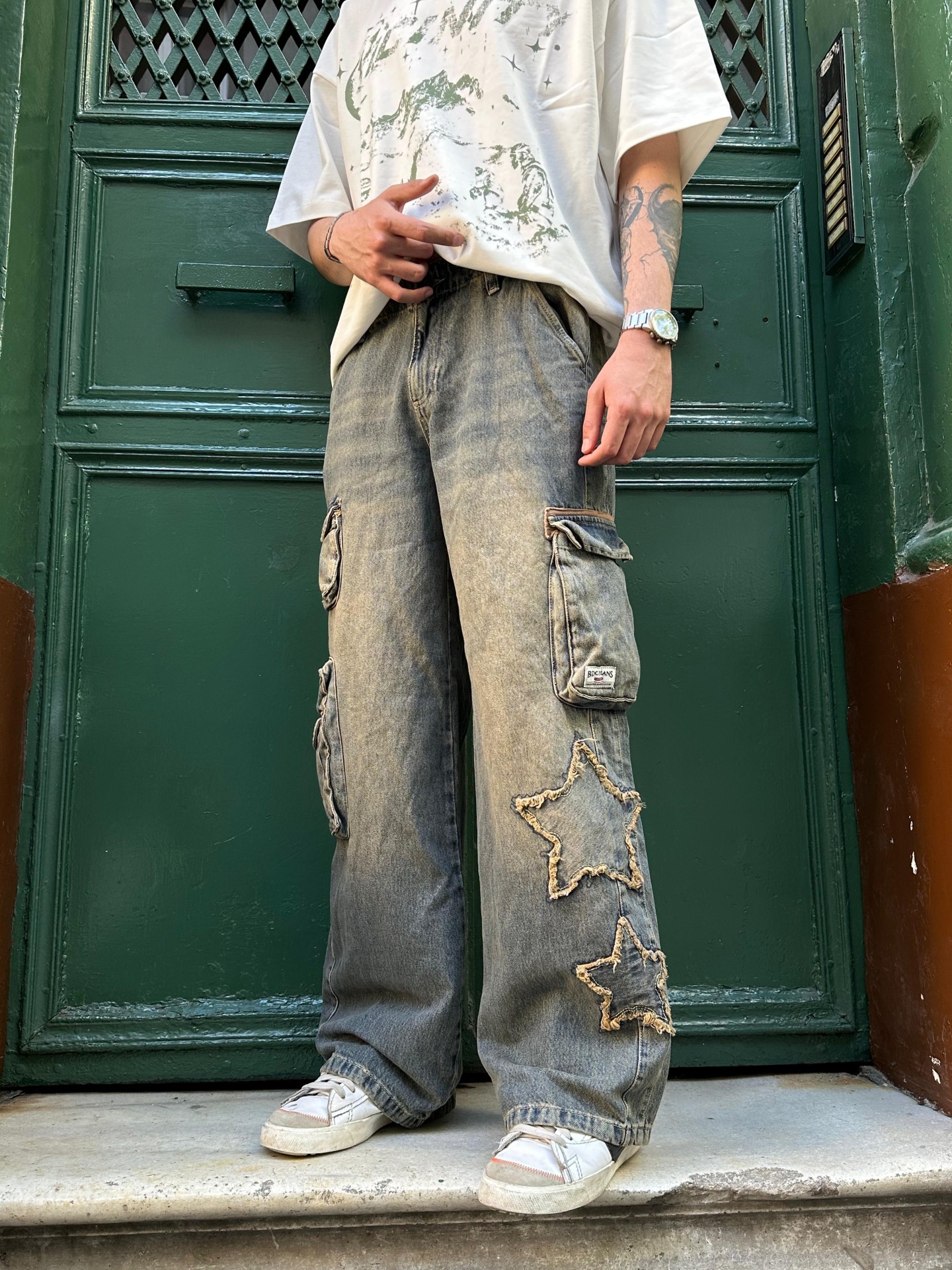 Vintage Star Detail Multi Cepli Baggy Pantolon 