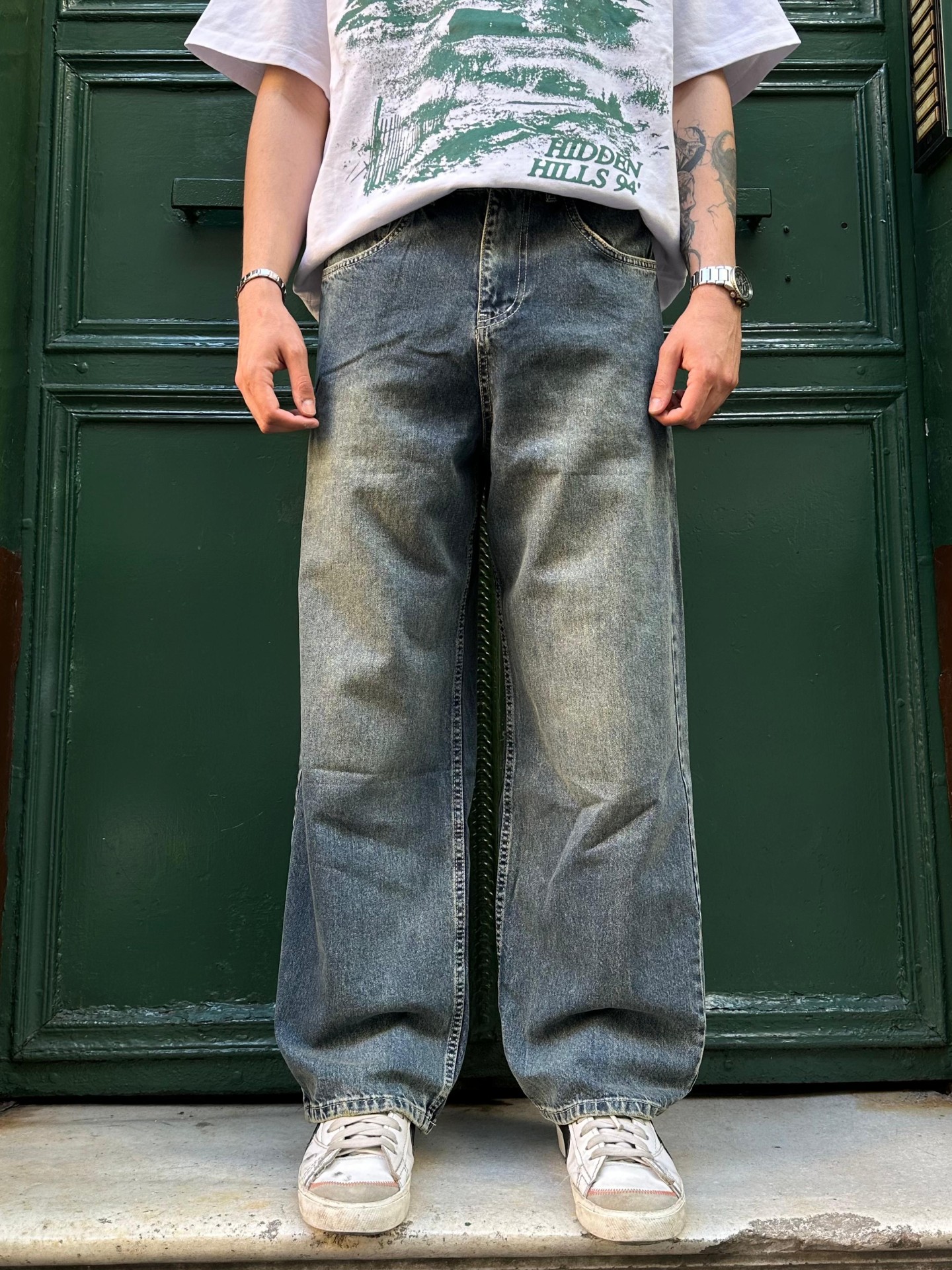 Navy Blue Vintage Baggy Pantalon 