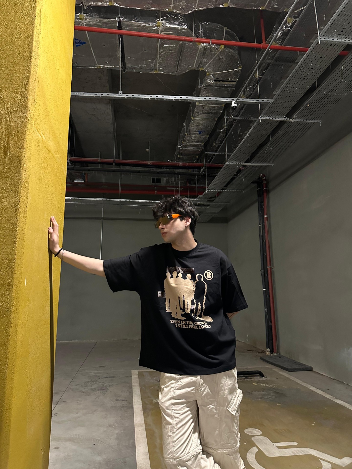 Humans Print Oversize Black Tshirt 