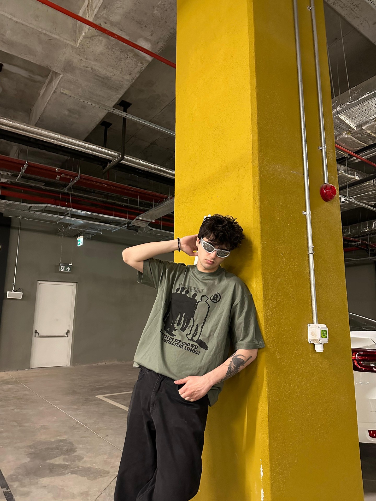 Humans Print Oversize Haki Tshirt 