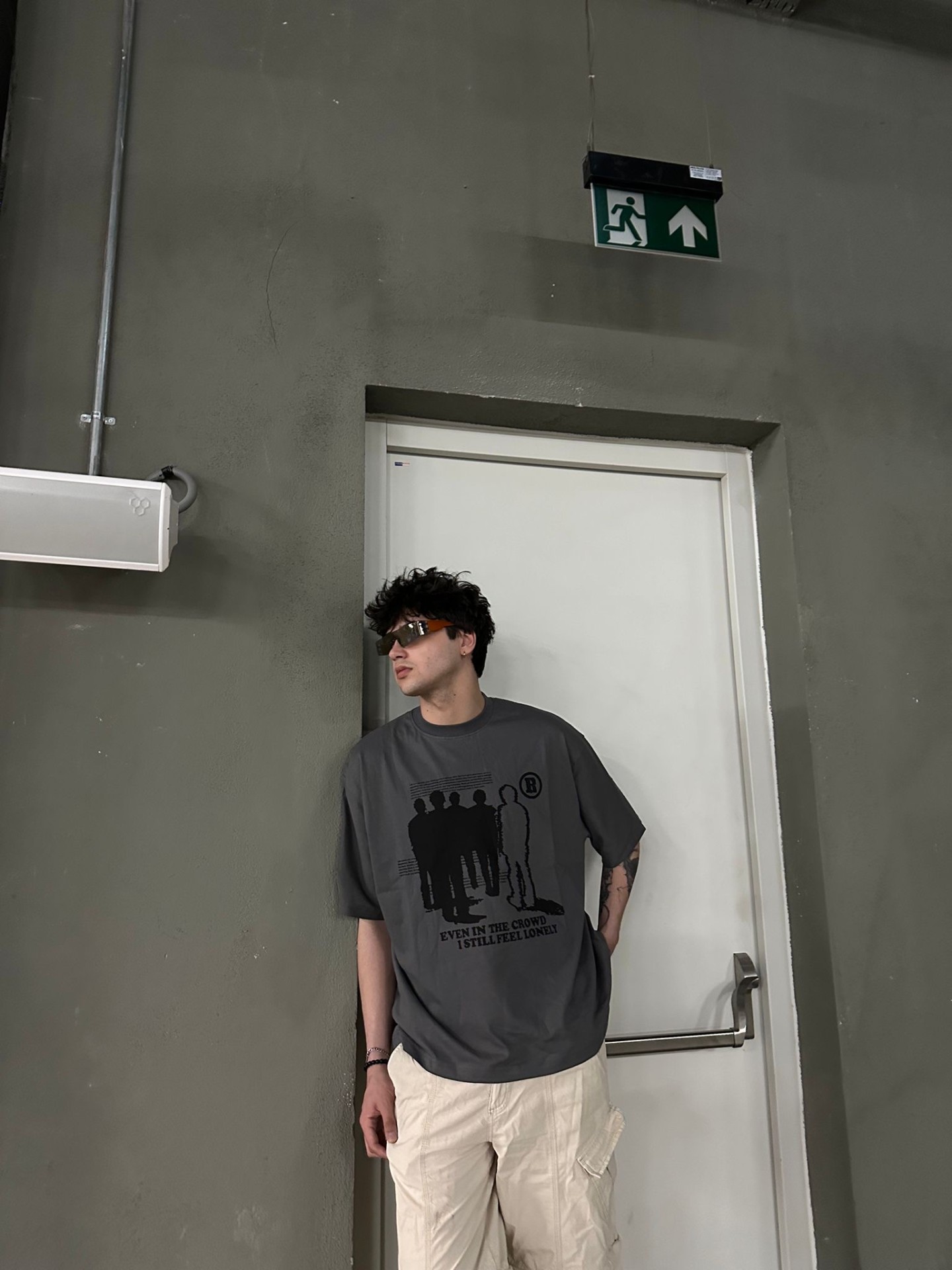 Humans Print Oversize Füme Tshirt 