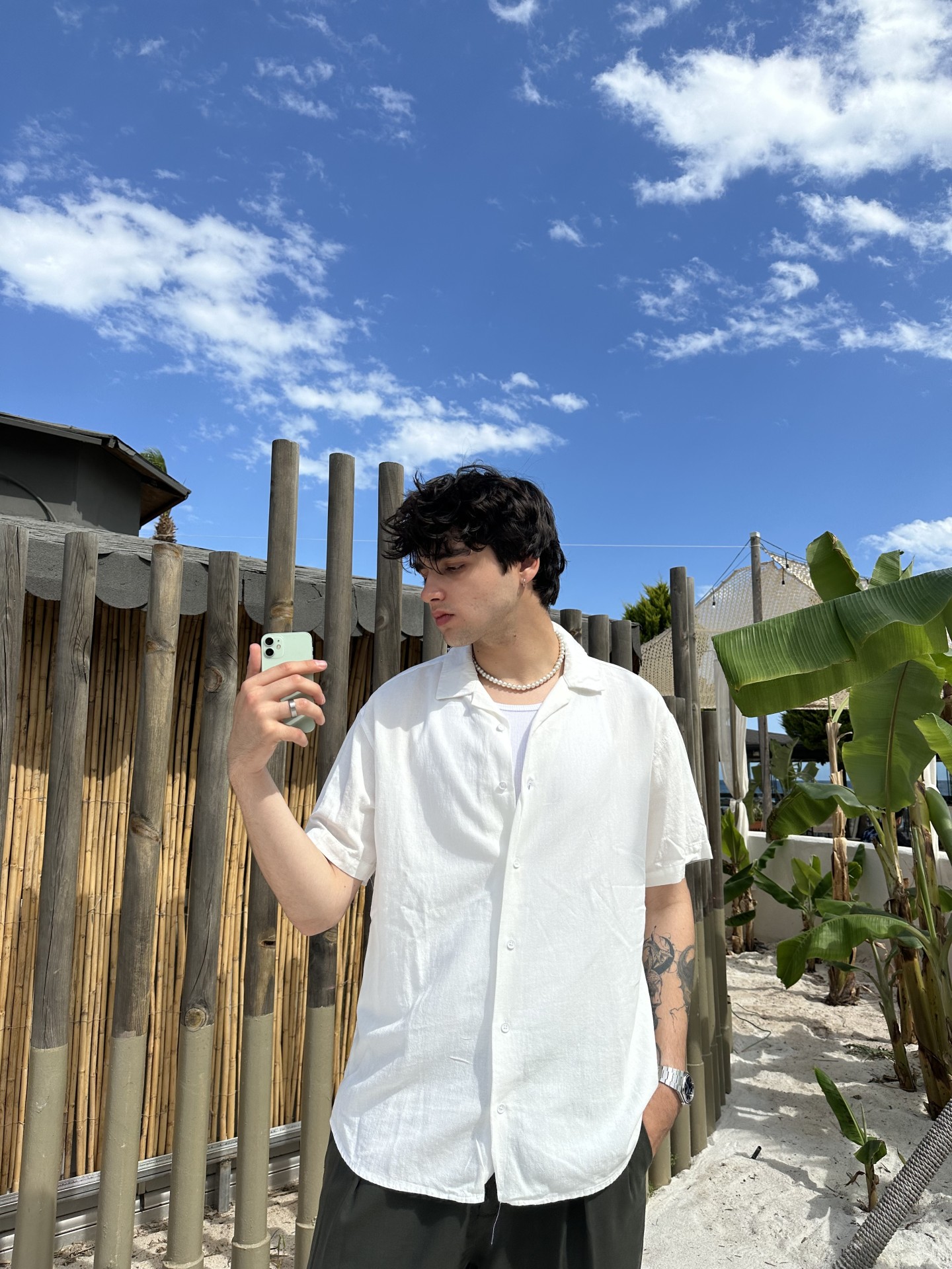 Old Money Kısa Kollu Beyaz Keten Gömlek 