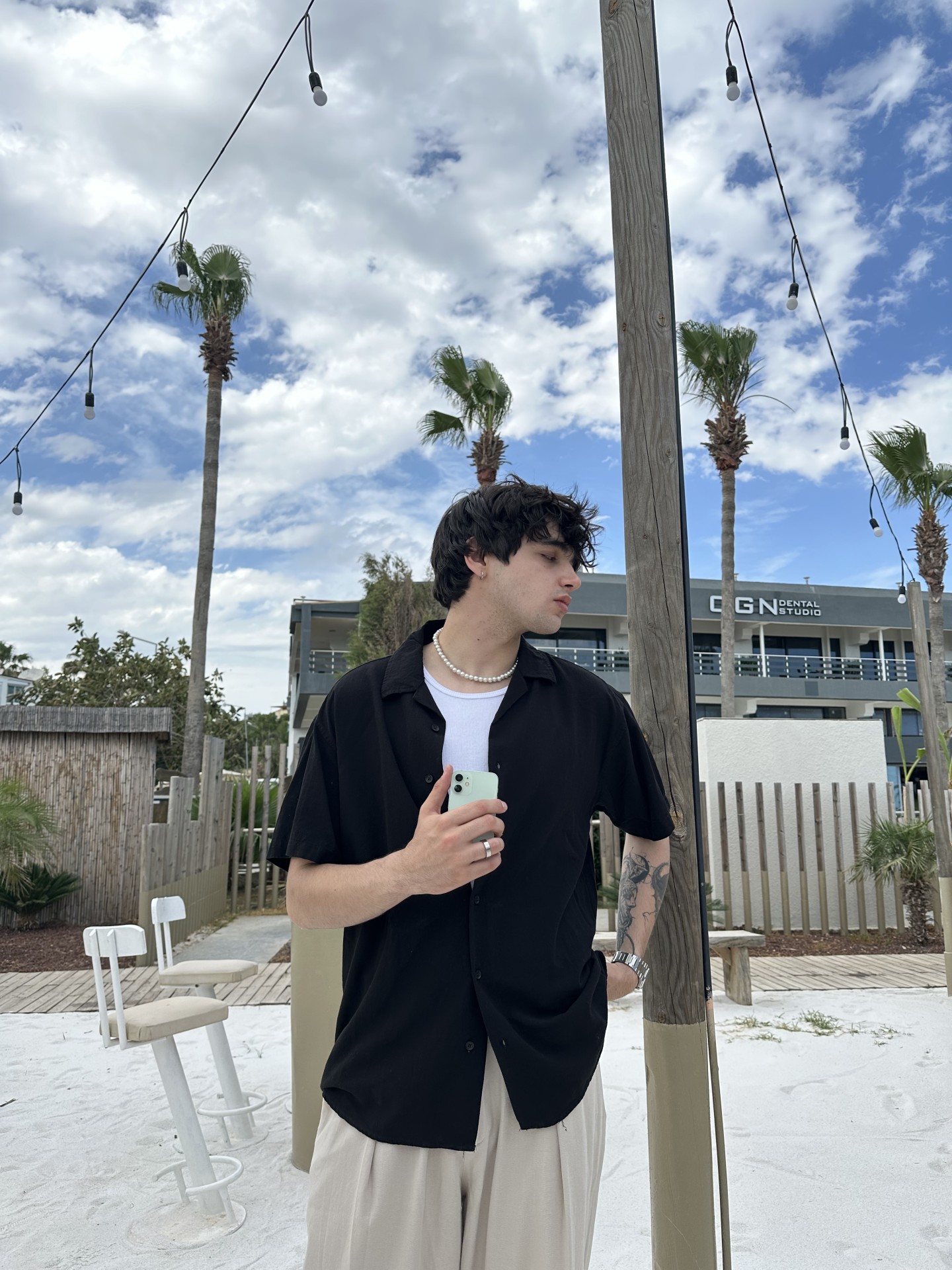 Old Money Kısa Kollu Siyah Keten Gömlek 