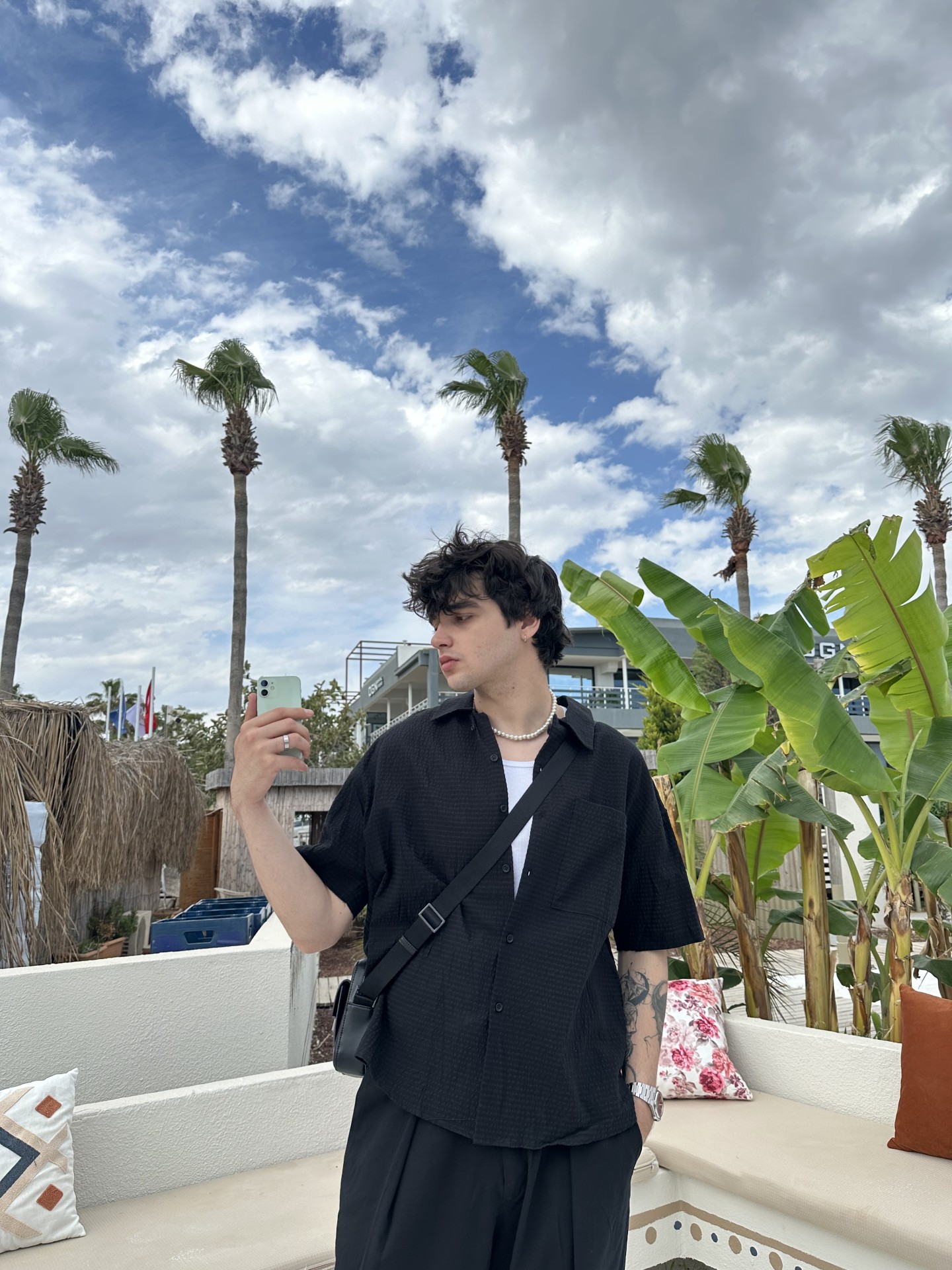 Linen Collection Siyah Gofre Kumaş Gömlek