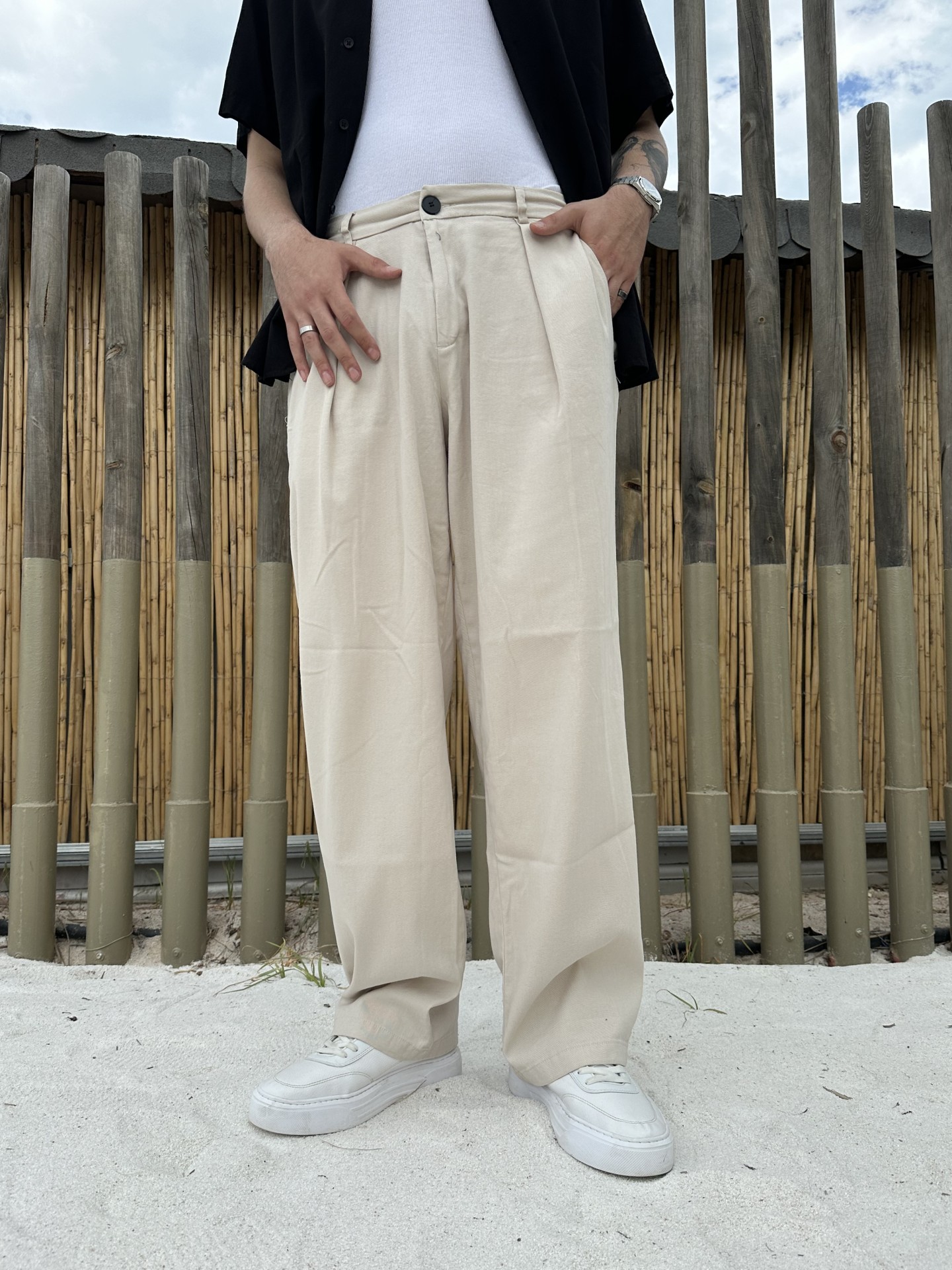 Old Money Gabardin Bej Kumaş Pantalon 