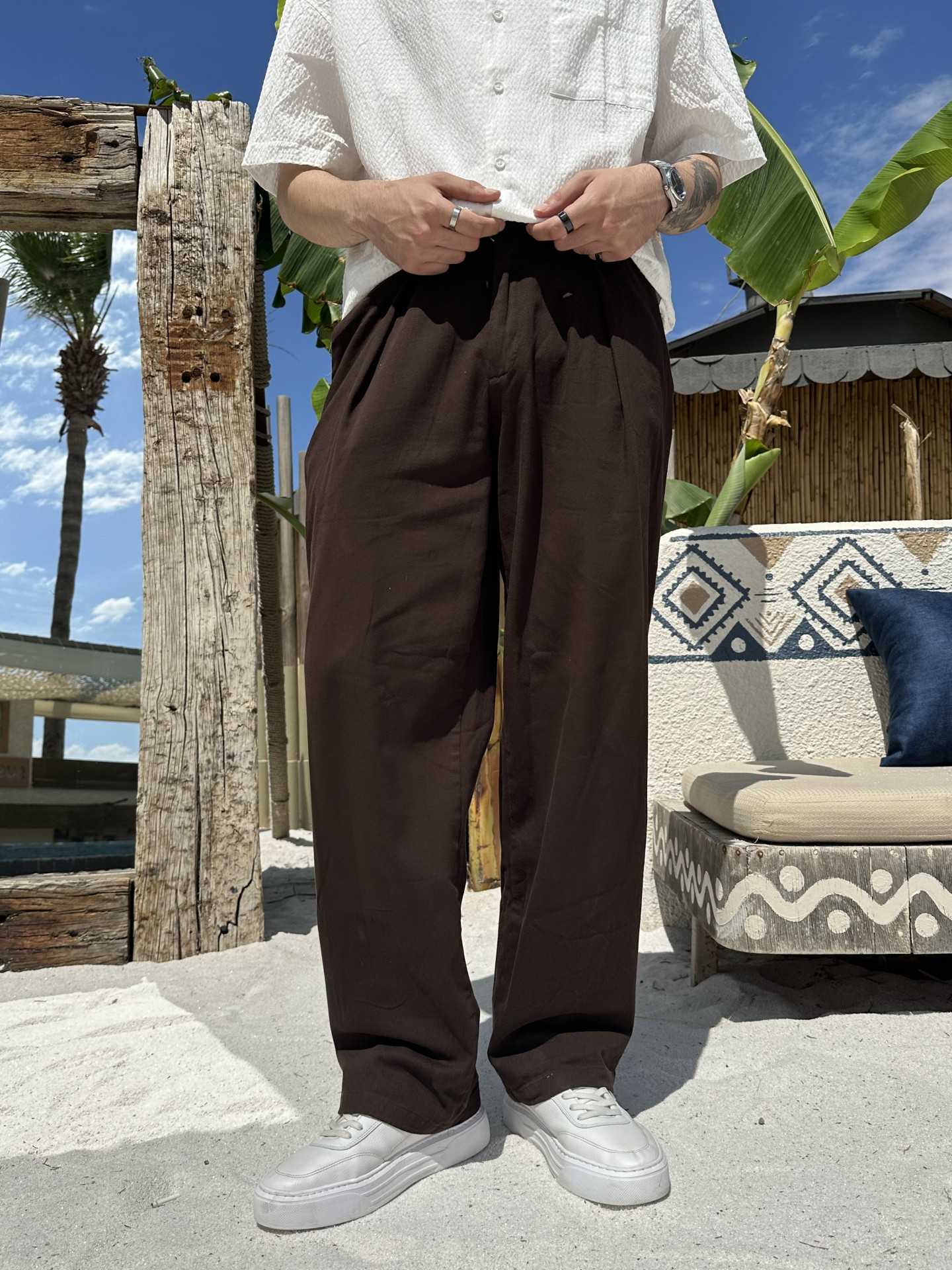 Old Money Gabardin Kahverengi Kumaş Pantalon 