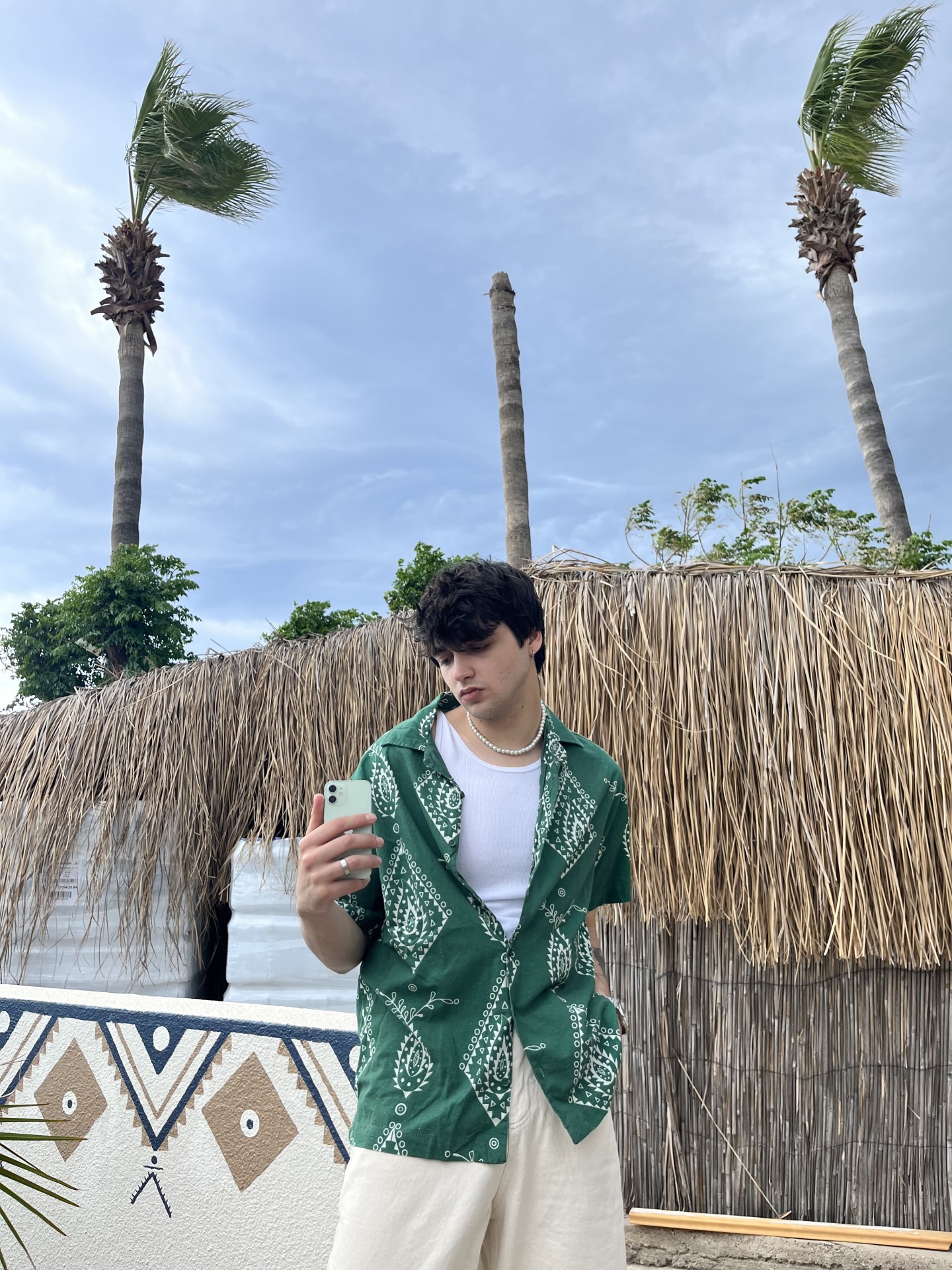 Summer Collection Yaprak Desenli Yeşil Gömlek 