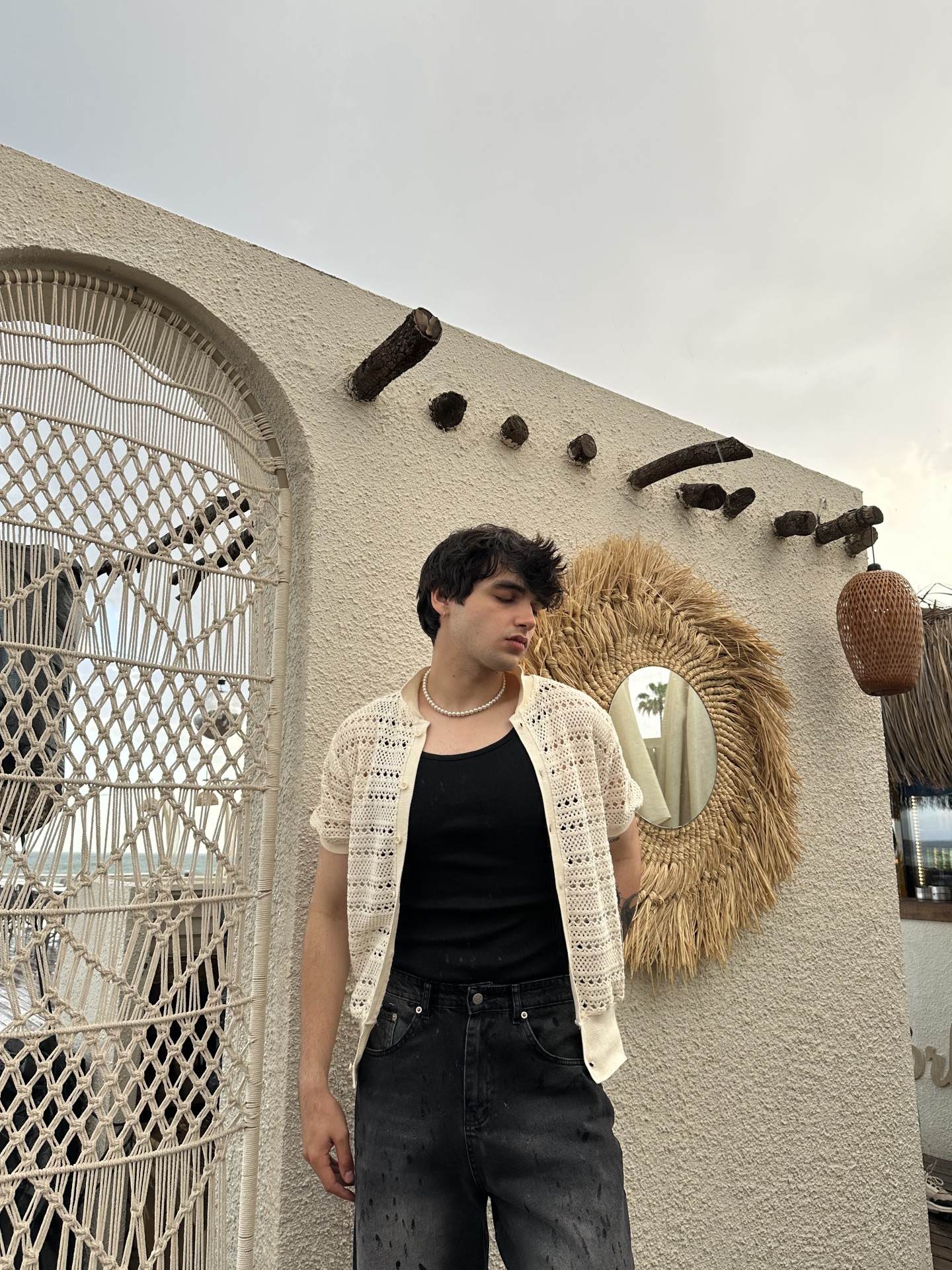 Linen Collection Örme Beyaz File Gömlek 