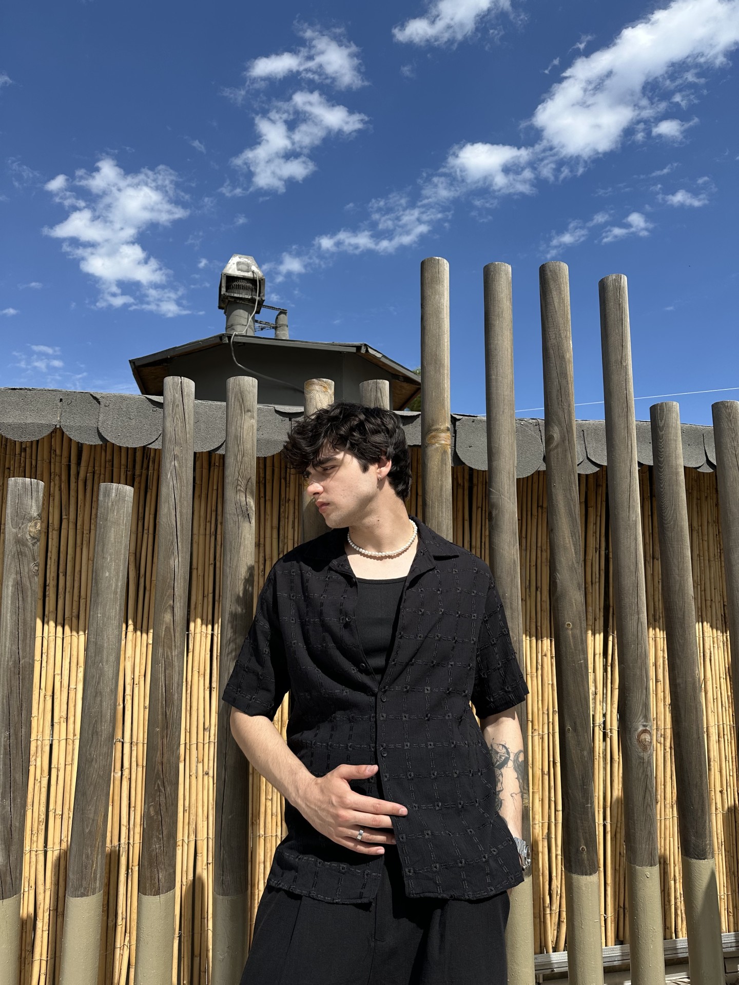 Linen Collection Siyah Şile Bezi Ekose Kare Gömlek	