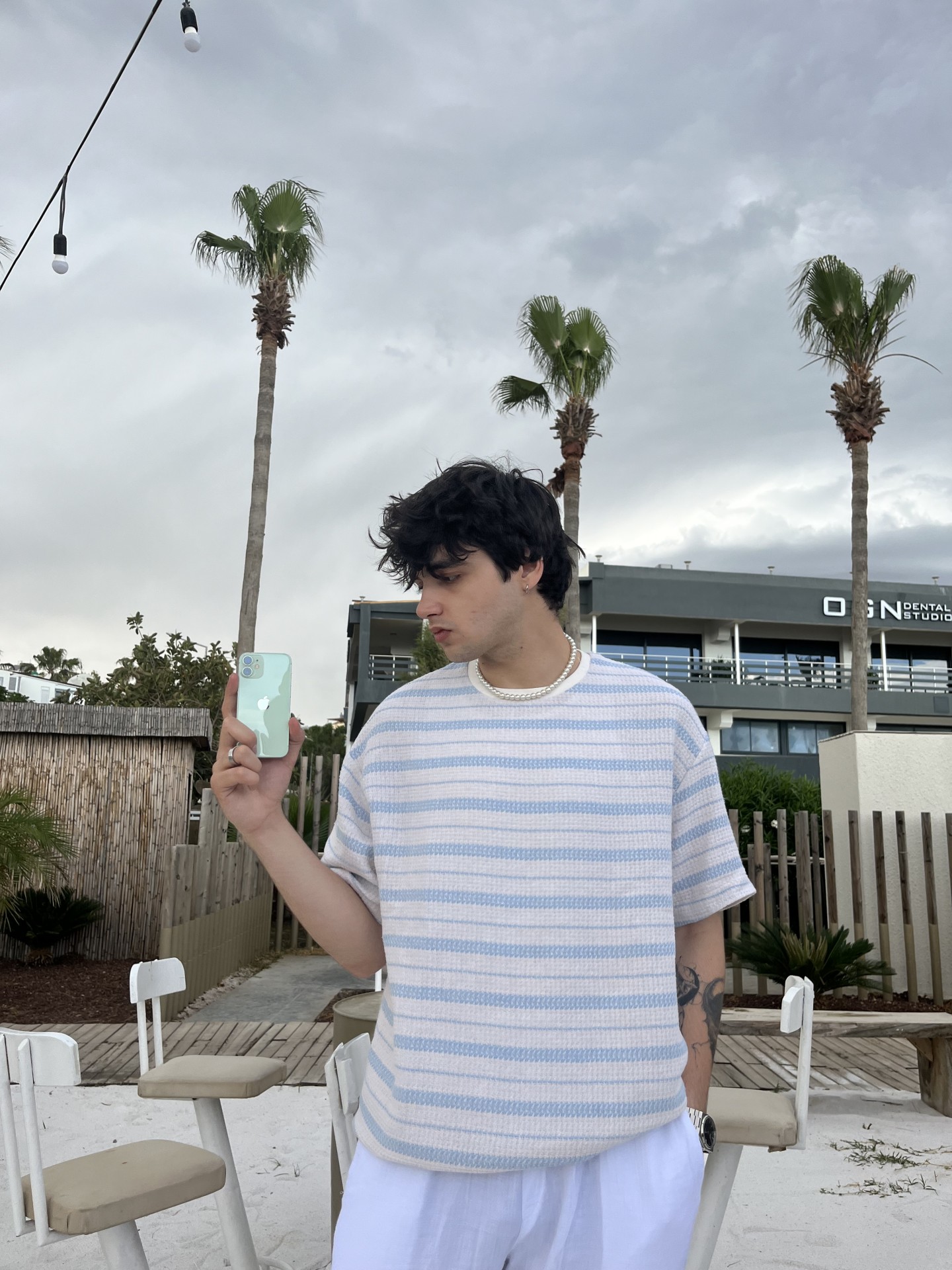 Old Money Waffle Kumaş Mavi T-shirt 