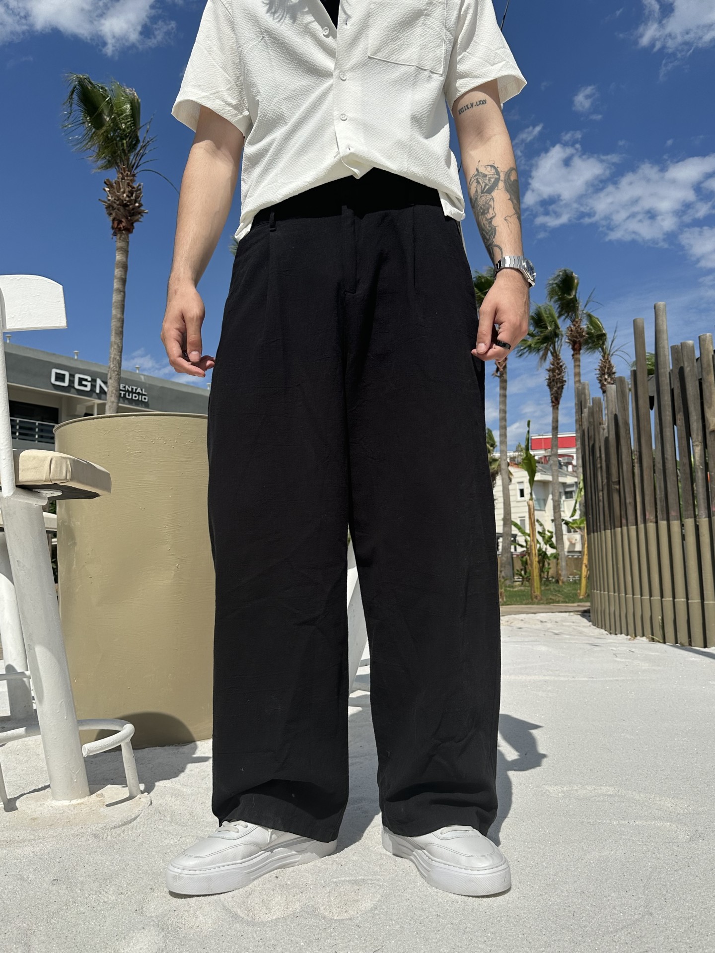 Summer Collection Siyah Müslin Keten Kumaş Pantalon	