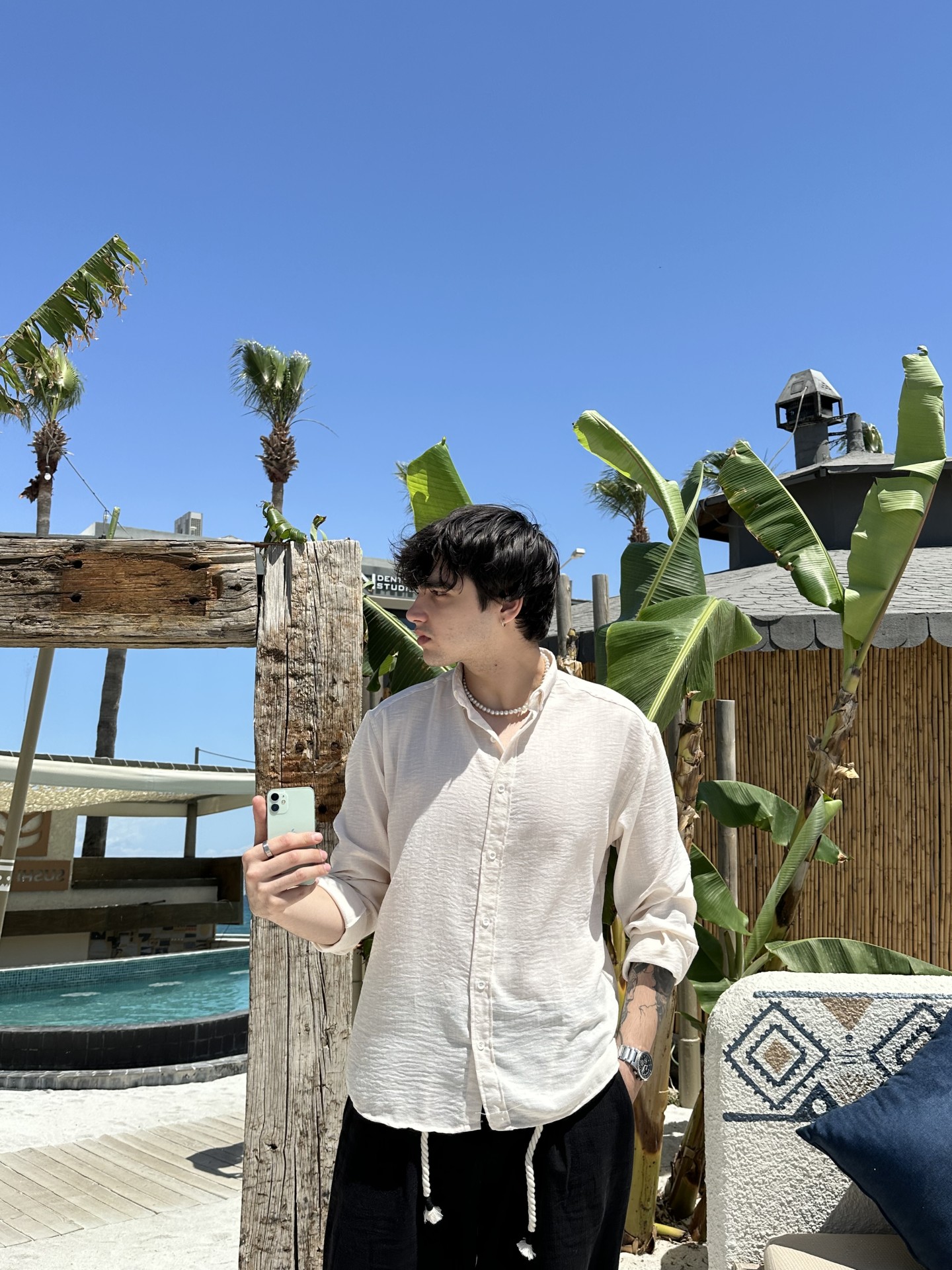 Old Money Uzun Kollu Bej Keten Gömlek