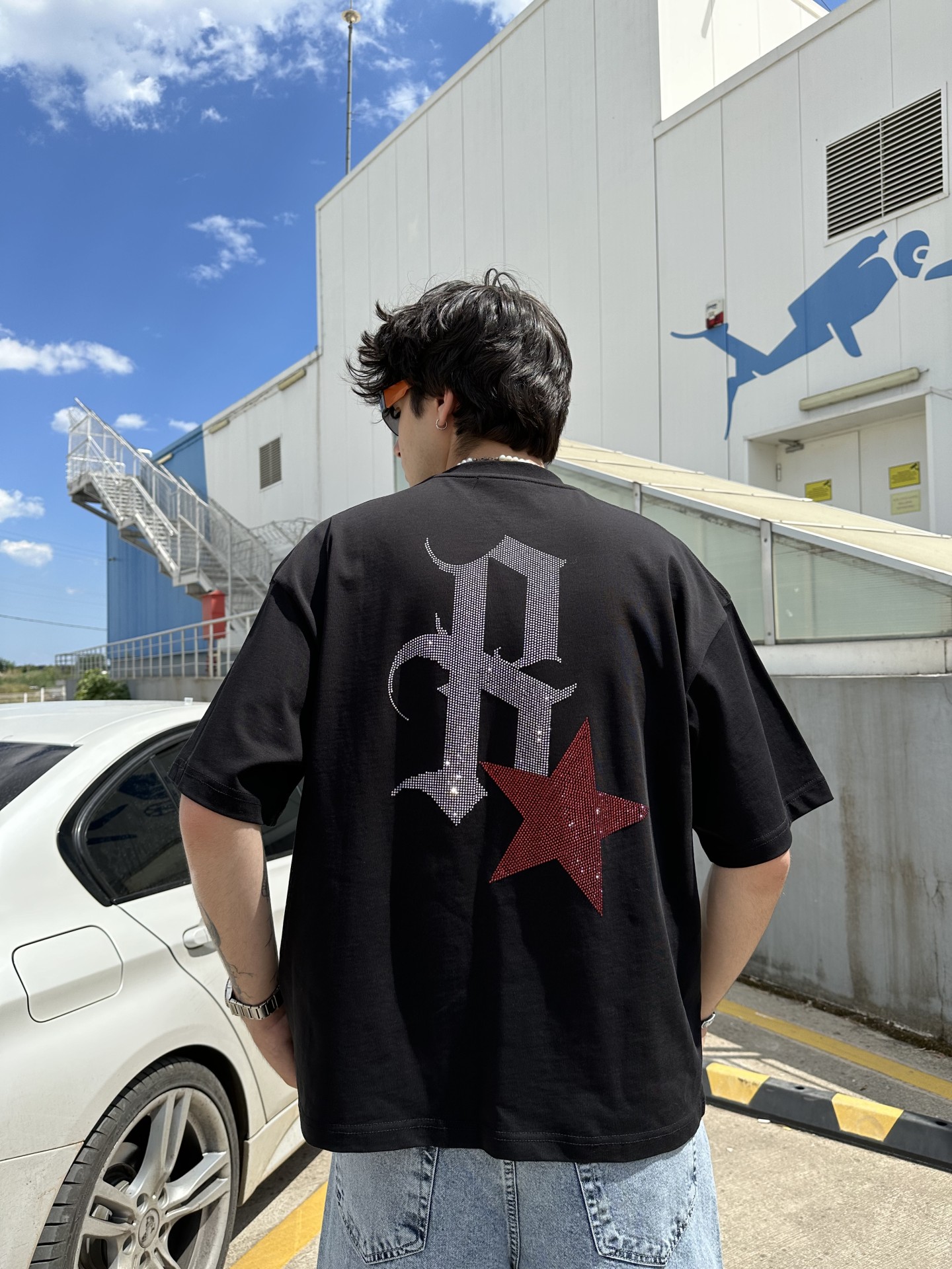 Red Star Taş Detay Siyah Tshirt