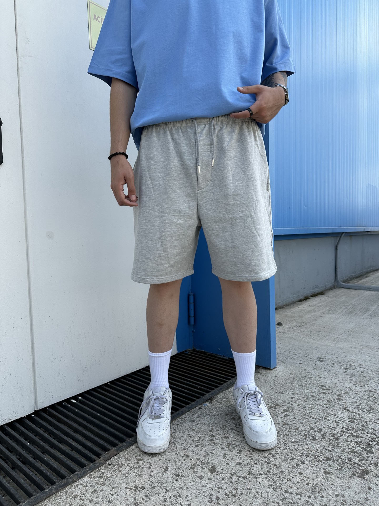 Gri Basic Oversize Şort 