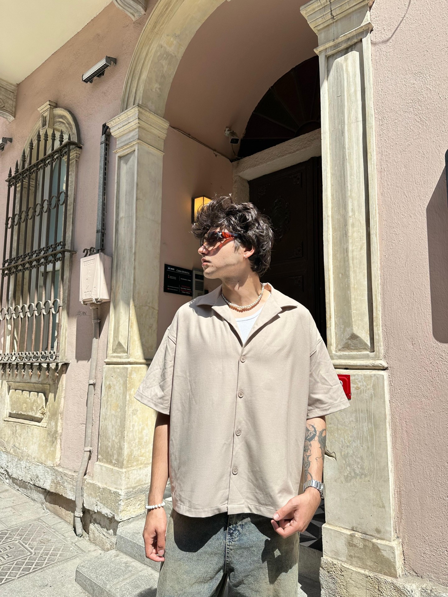 Old Money Kısa Kollu Bej Keten Gömlek 