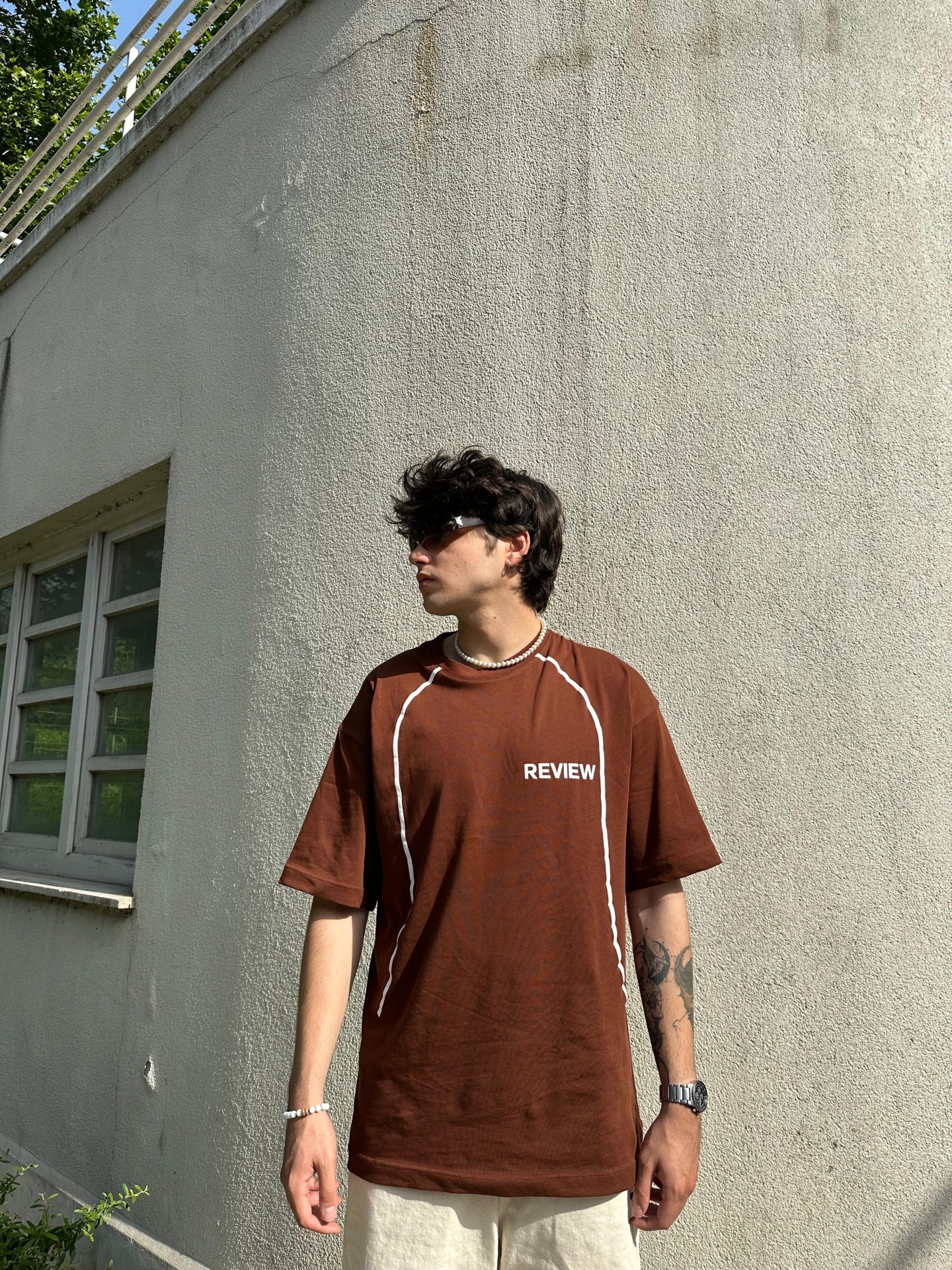 Review Strip Detail Brown T-Shirt