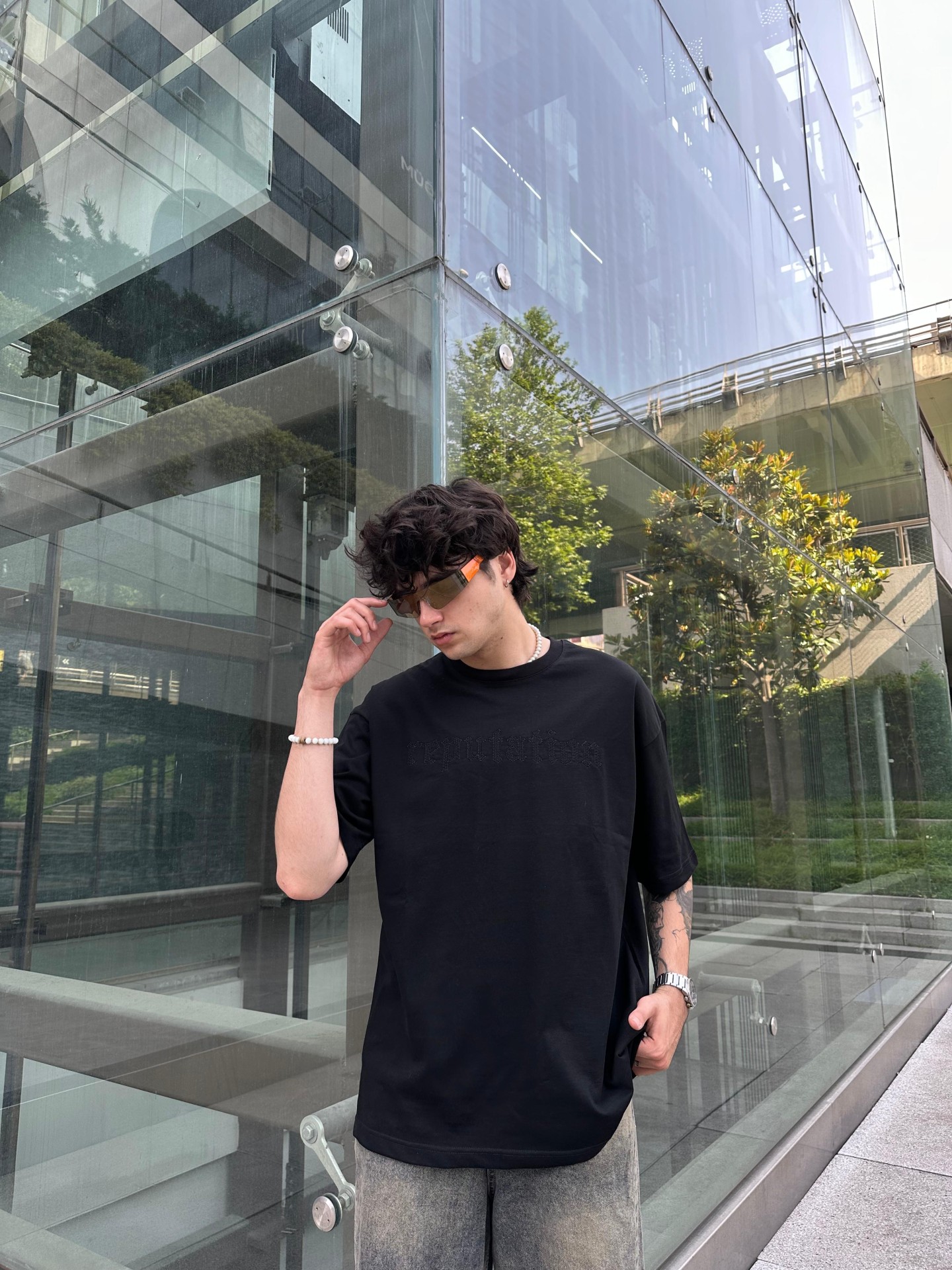 Reputation Nakış Detail Black Oversize T-shirt 