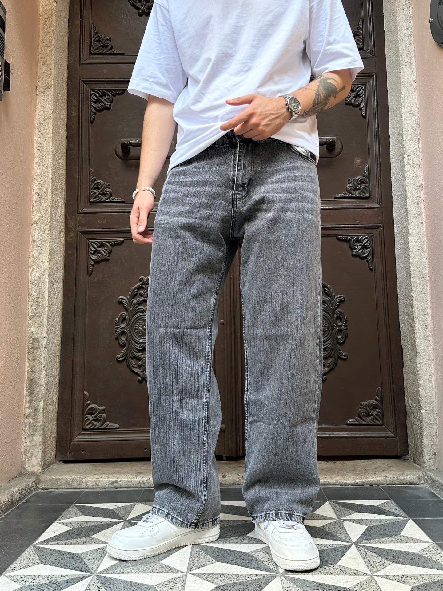 Taşlamalı Acid Wash Baggy Jean