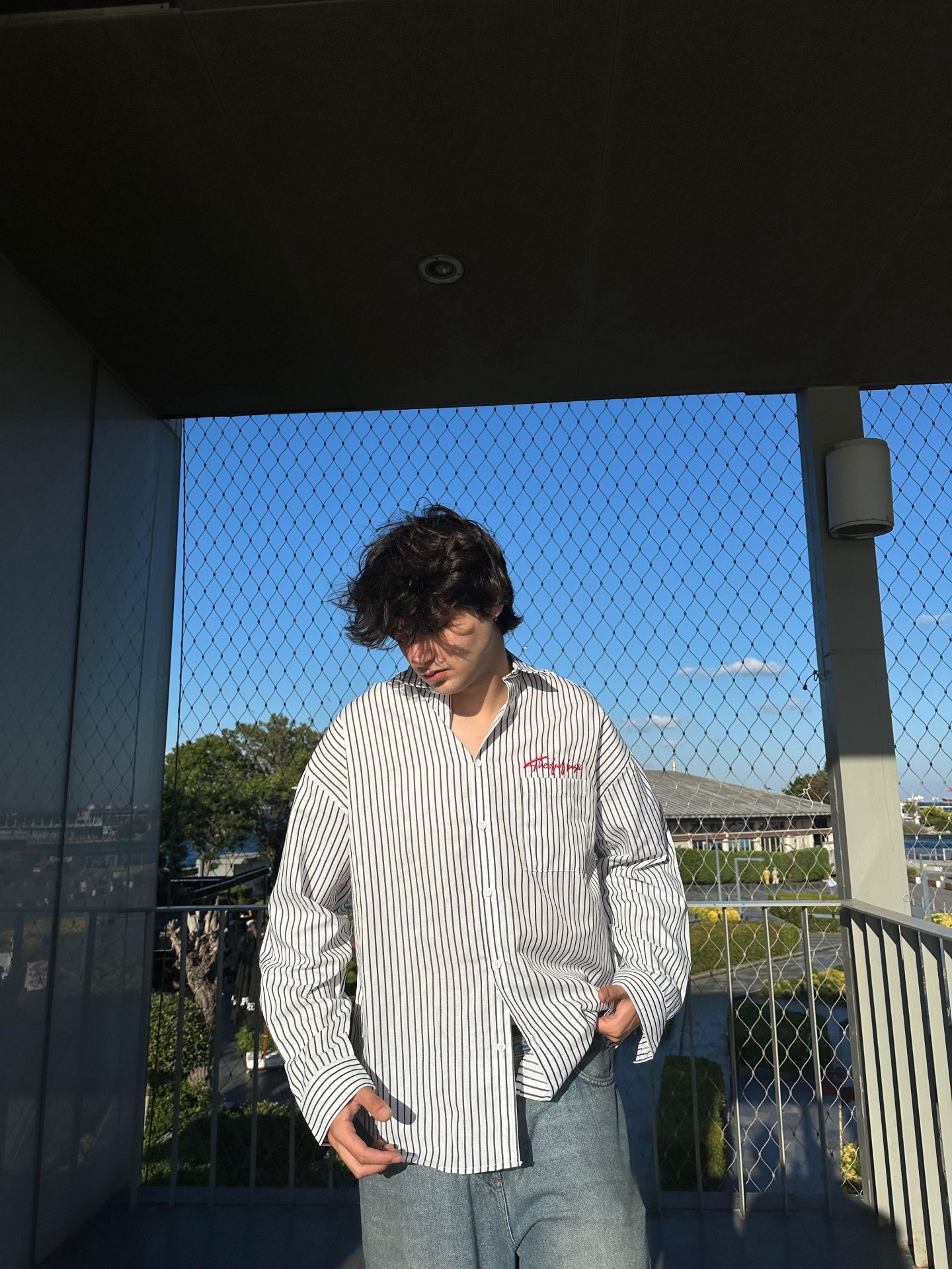 The Dad Basic Nakışlı Beyaz Çizgili Chill Gömlek