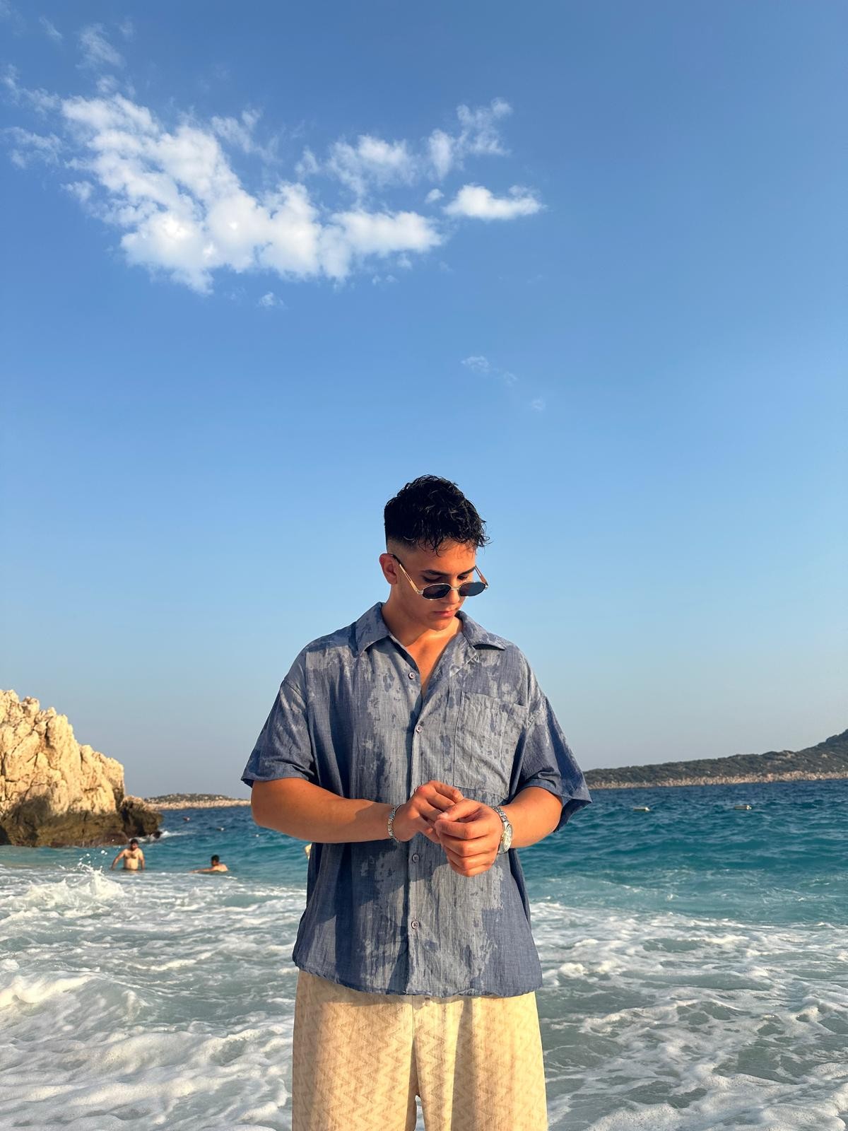 Cep Detay Kısa Kol Mavi Gömlek 