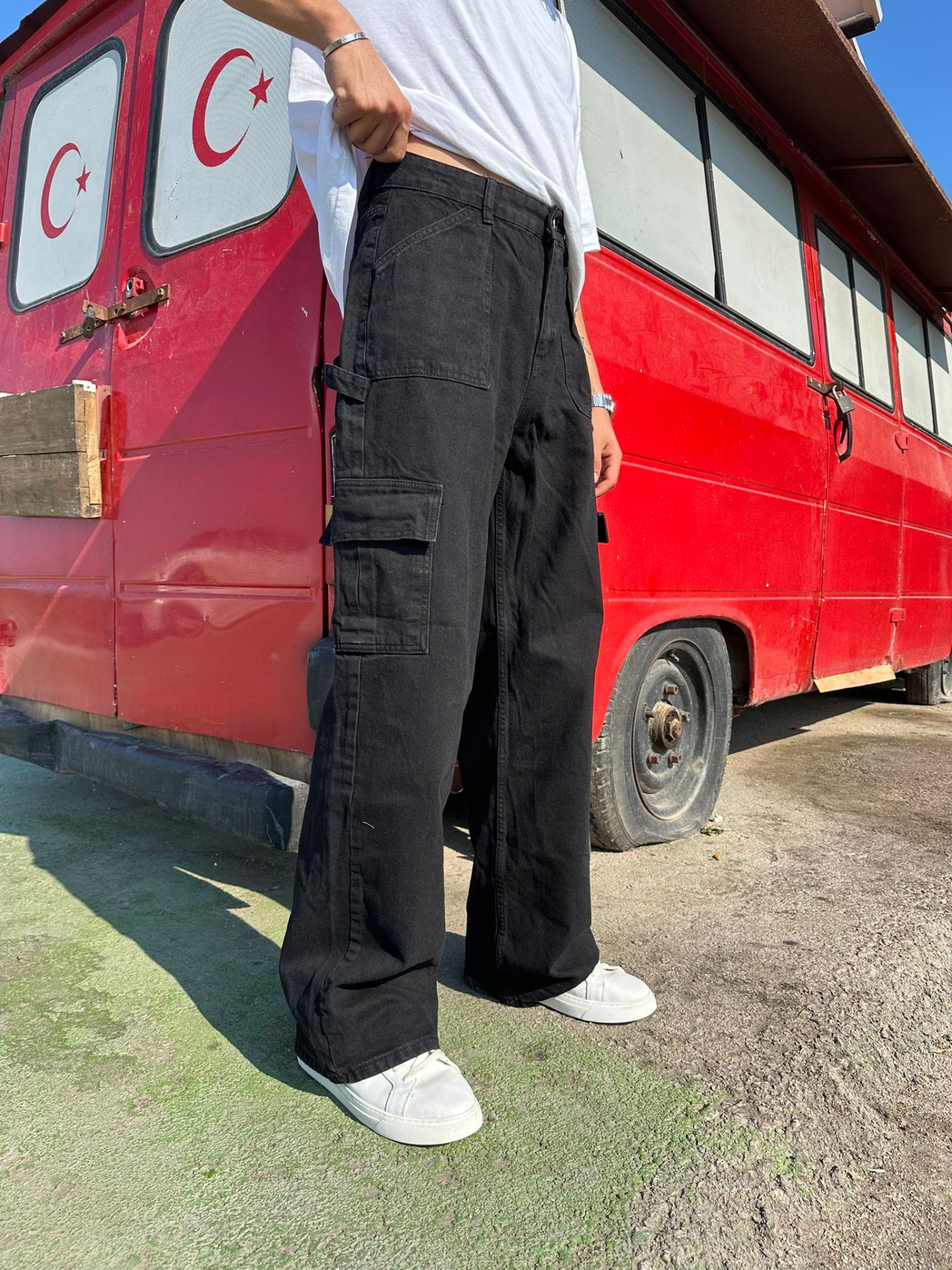 Kargo Cepli Siyah Baggy Pantolon