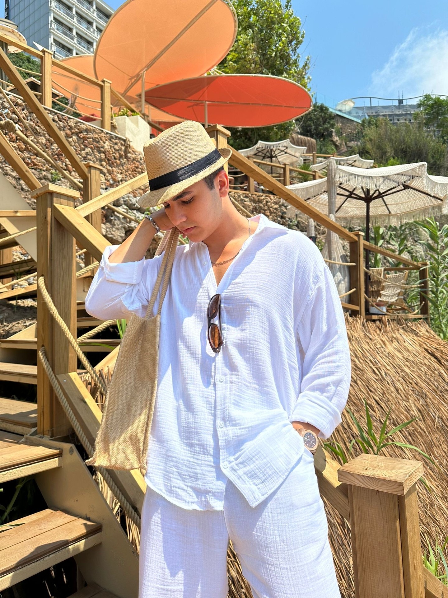 Müslim Kumaş Beyaz Oversize Gömlek