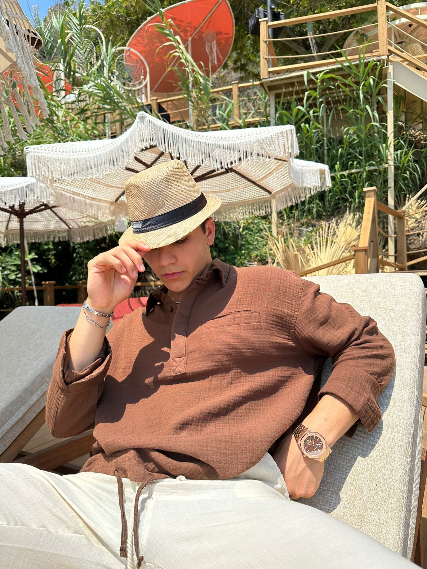 Cep Detaylı Polo Kahverengi Oversize Gömlek