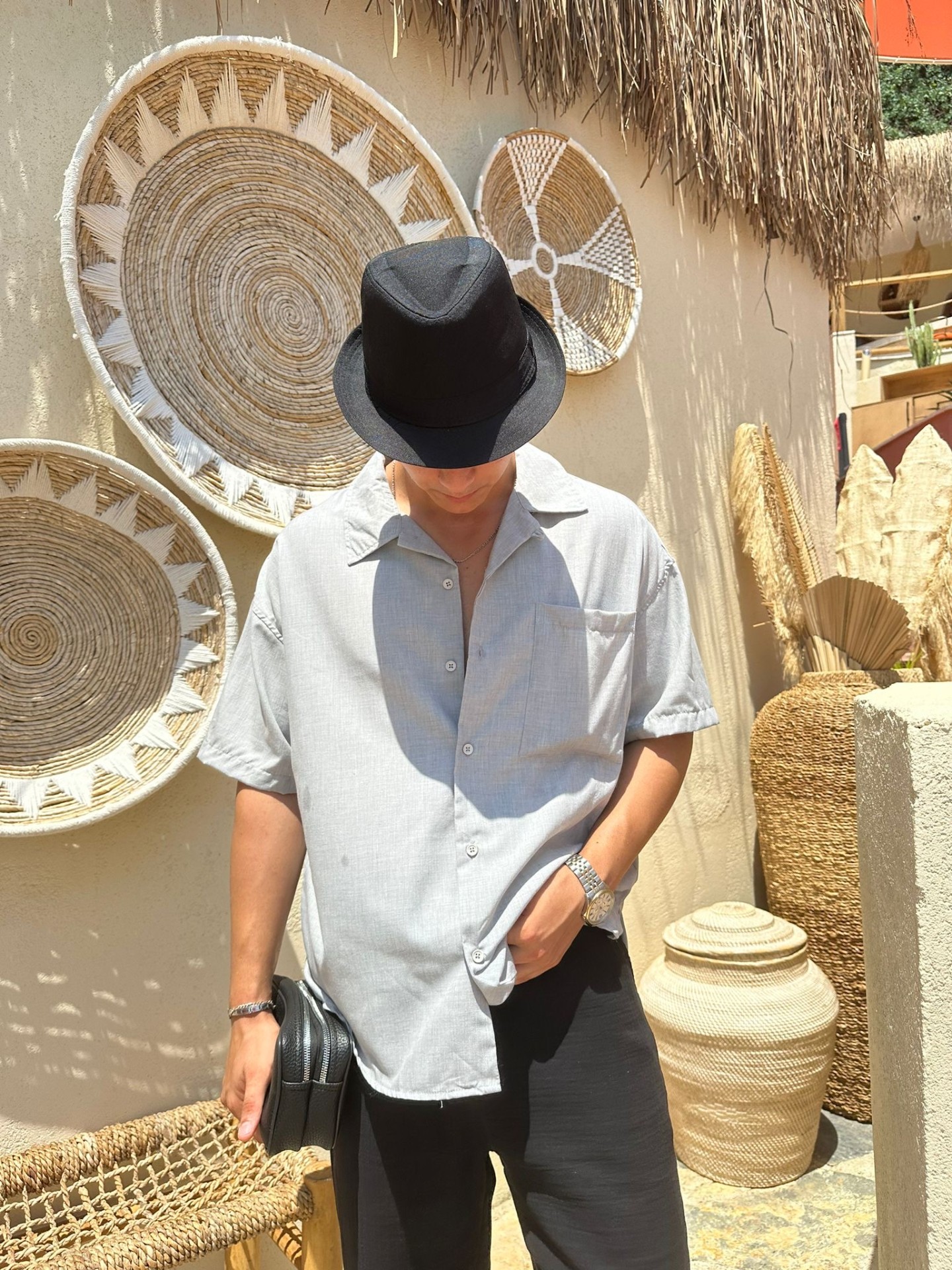 Cep Detay Antrasit Kısa Kollu Gömlek