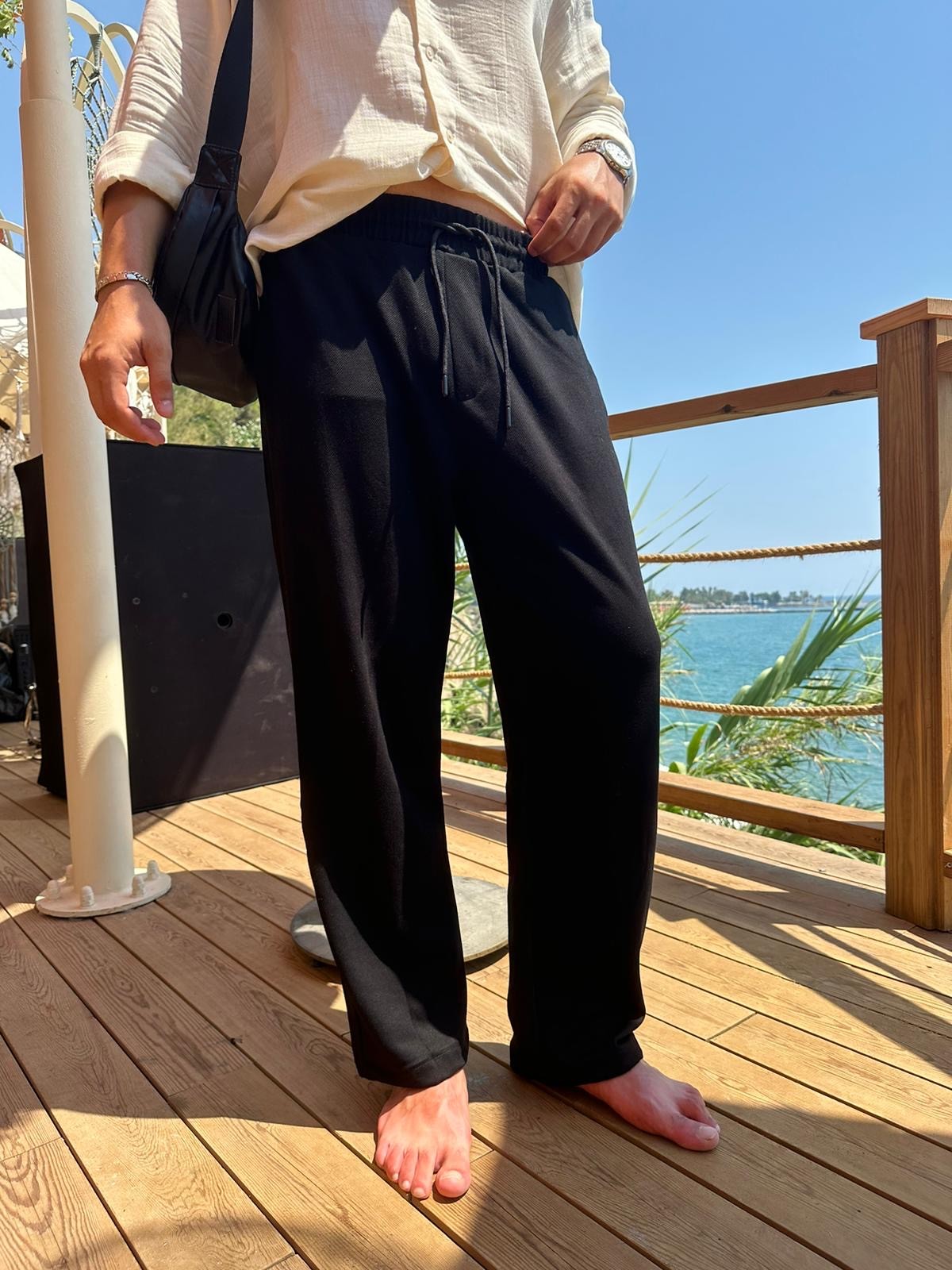 La Bohem Gabardin Black Baggy Pantolon