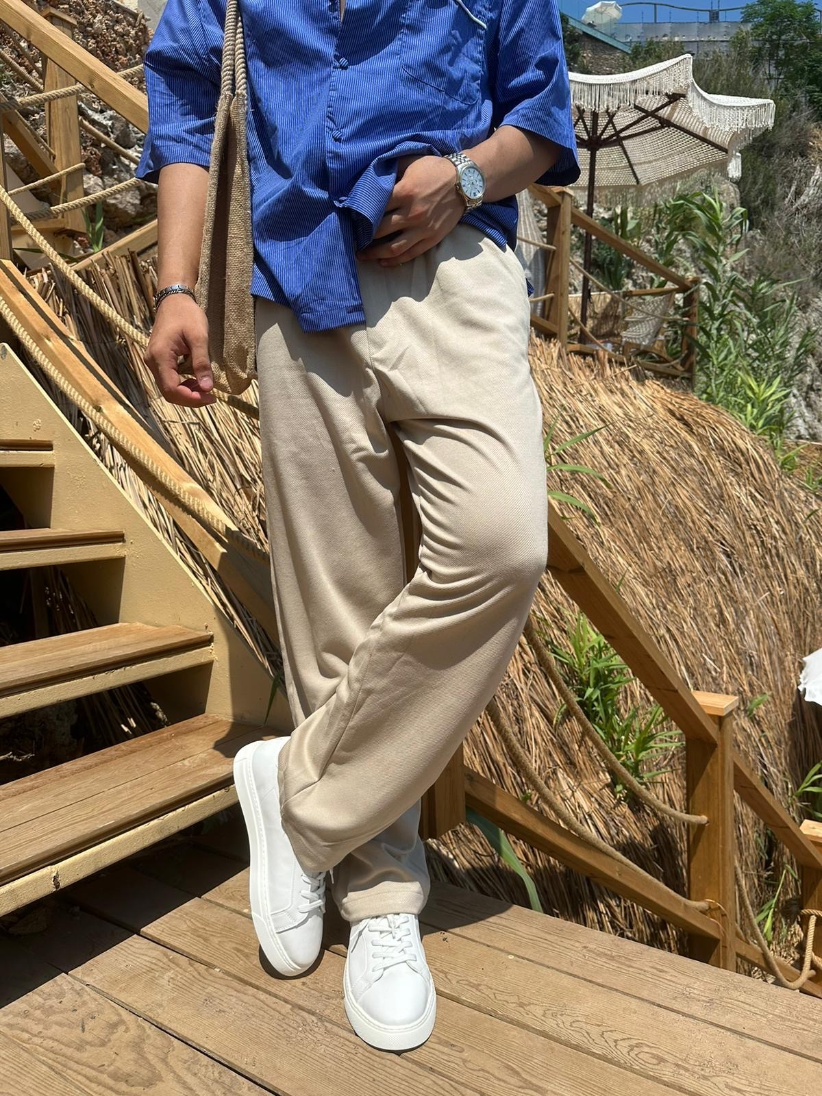 La Bohem Gabardin Bej Baggy Pantolon