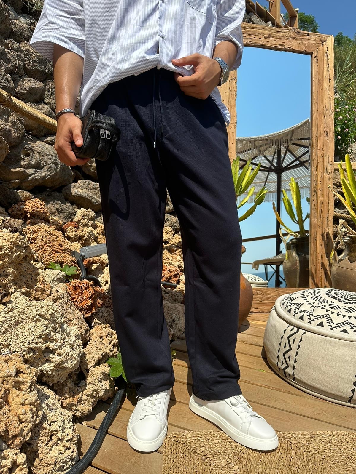 La Bohem Gabardin Dark Blue Baggy Pantolon