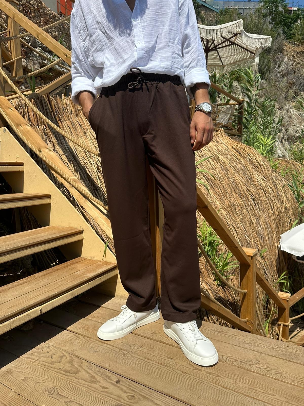 La Bohem Gabardin Brown Baggy Pantolon