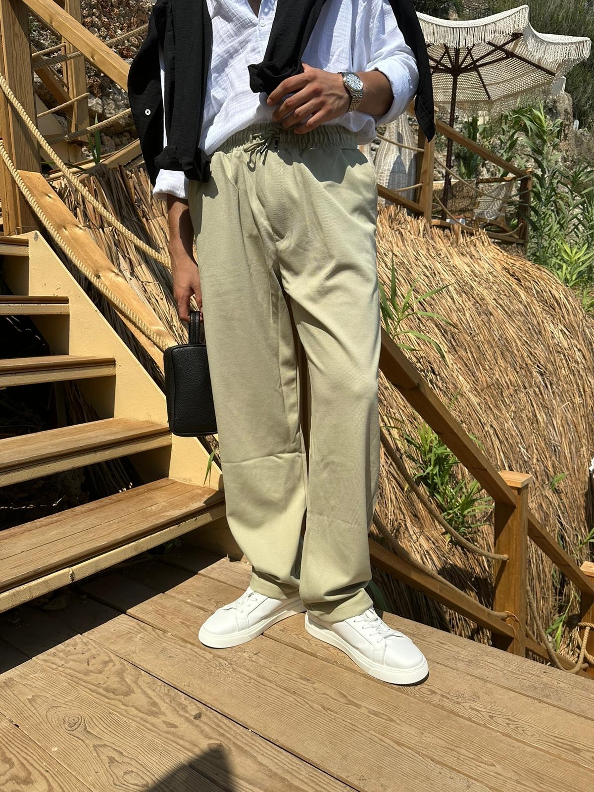 La Bohem Gabardin Water Green Baggy Pantolon