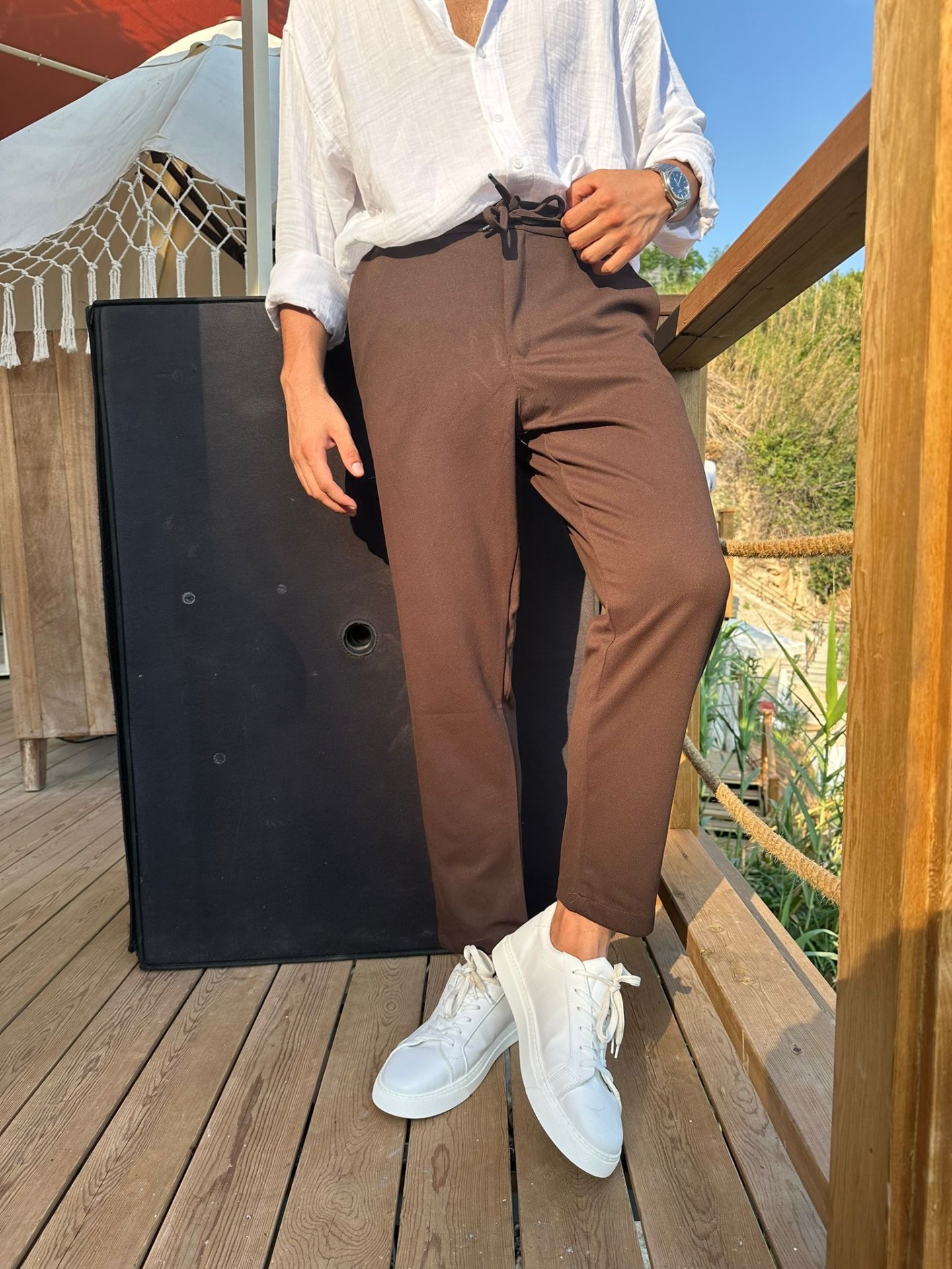 Casual Fit Brown Gabardin Pantolon