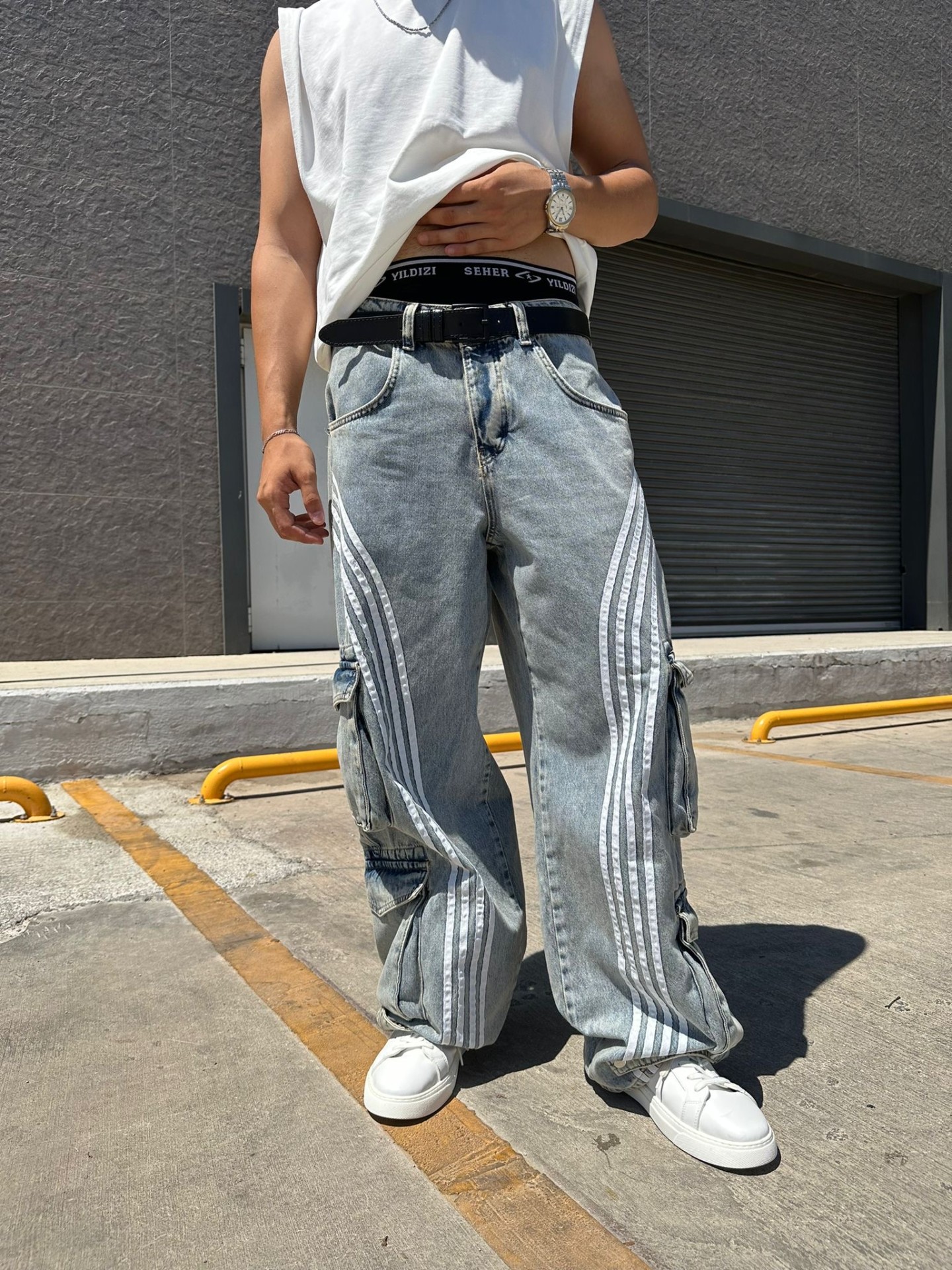 Çizgi Detay Baggy Patchwork Jean