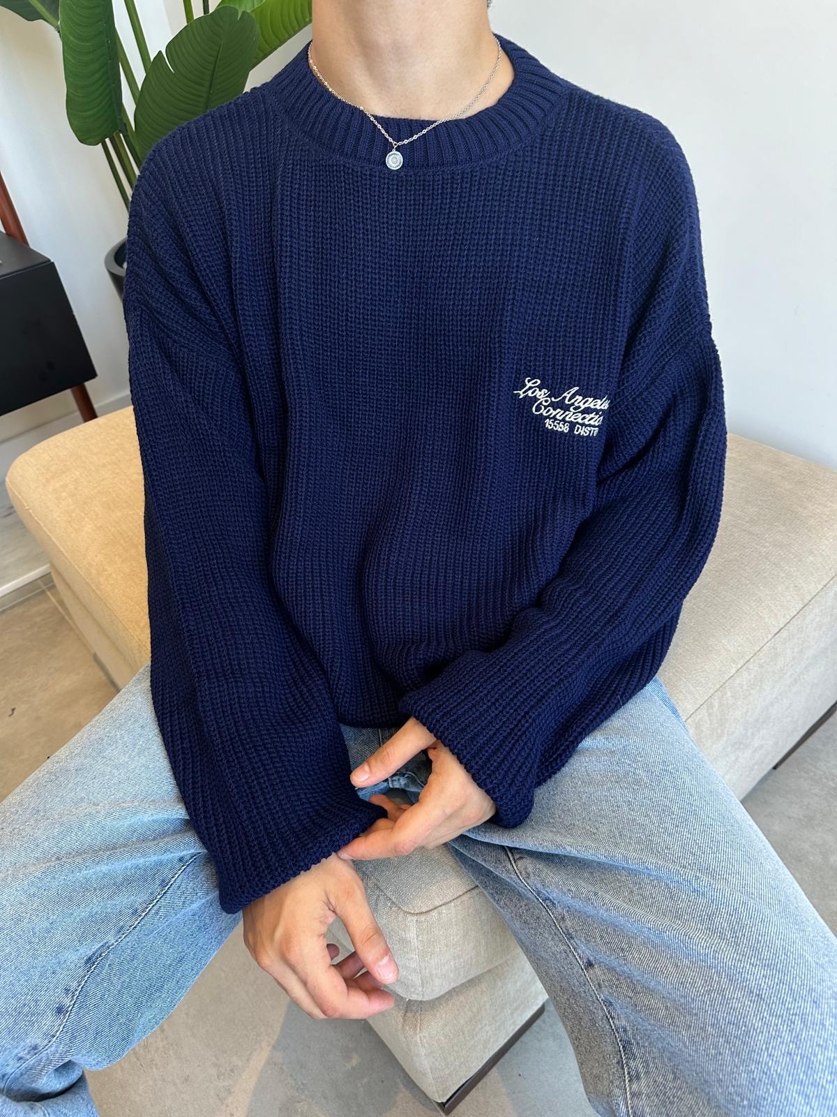 Los Angeles Lacivert Oversize Triko Kazak 