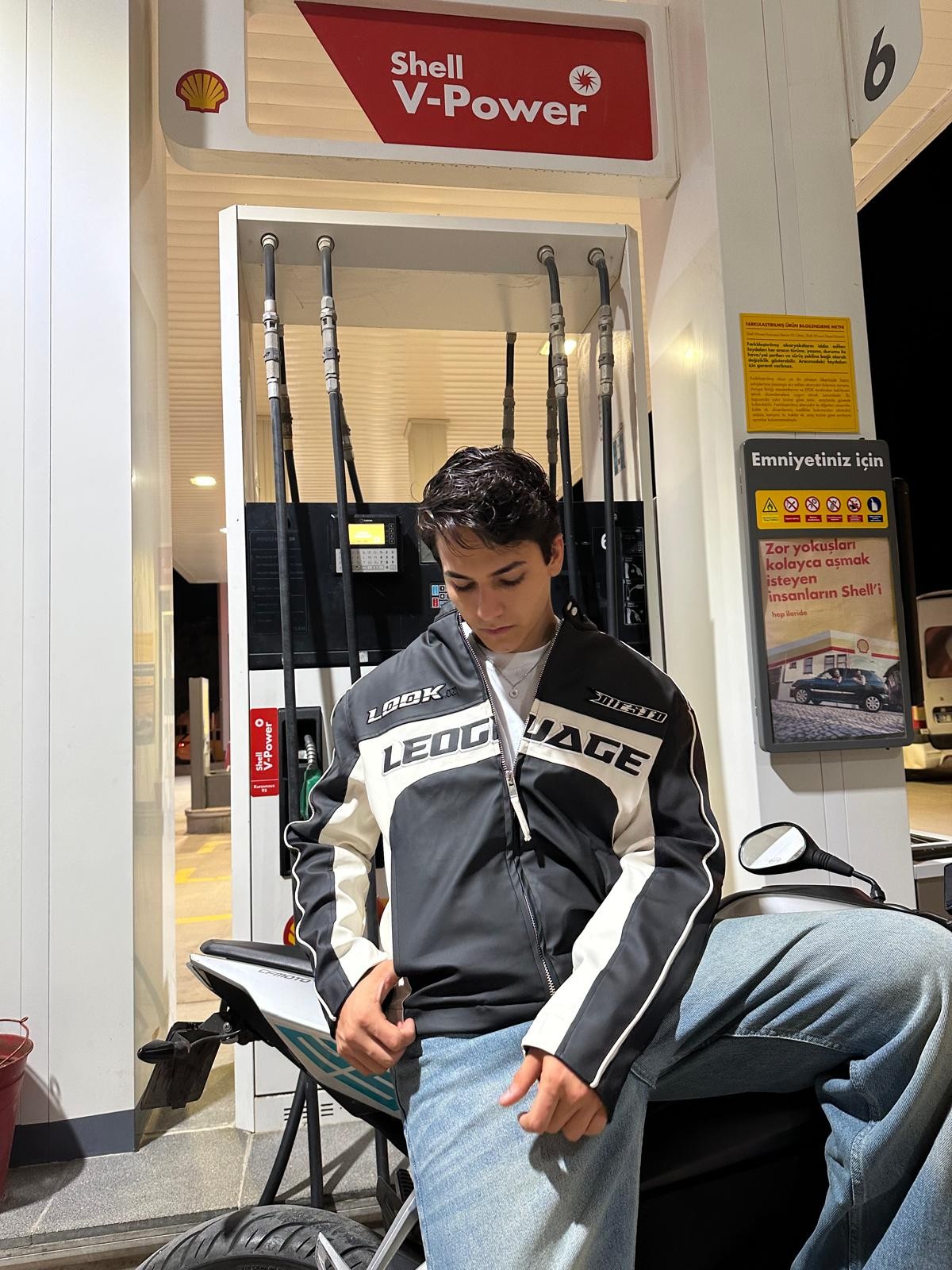 Look Leoguage Speed Motor Siyah Beyaz Deri Ceket