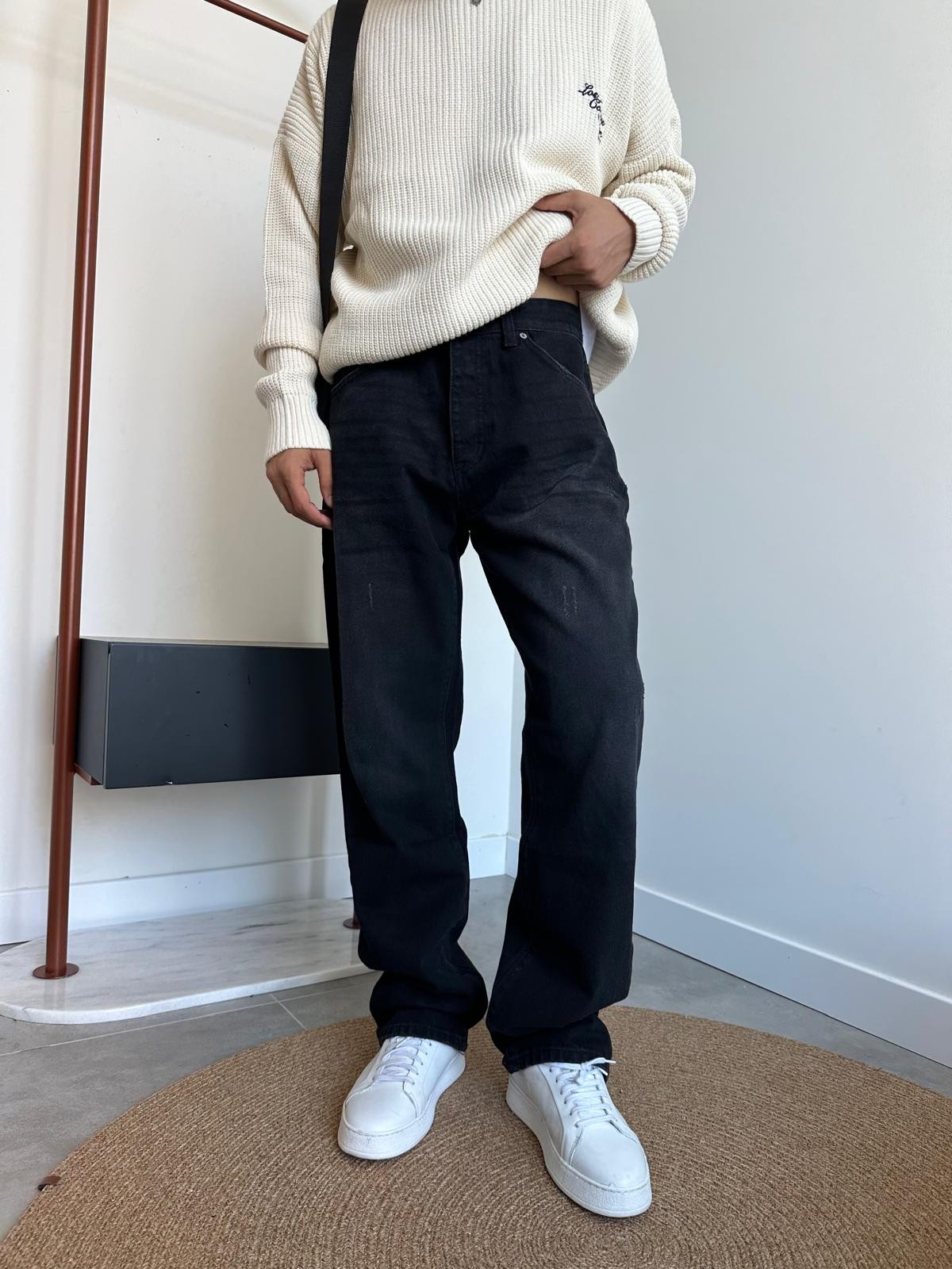 Grj Style Black Taşlamalı Baggy Jean