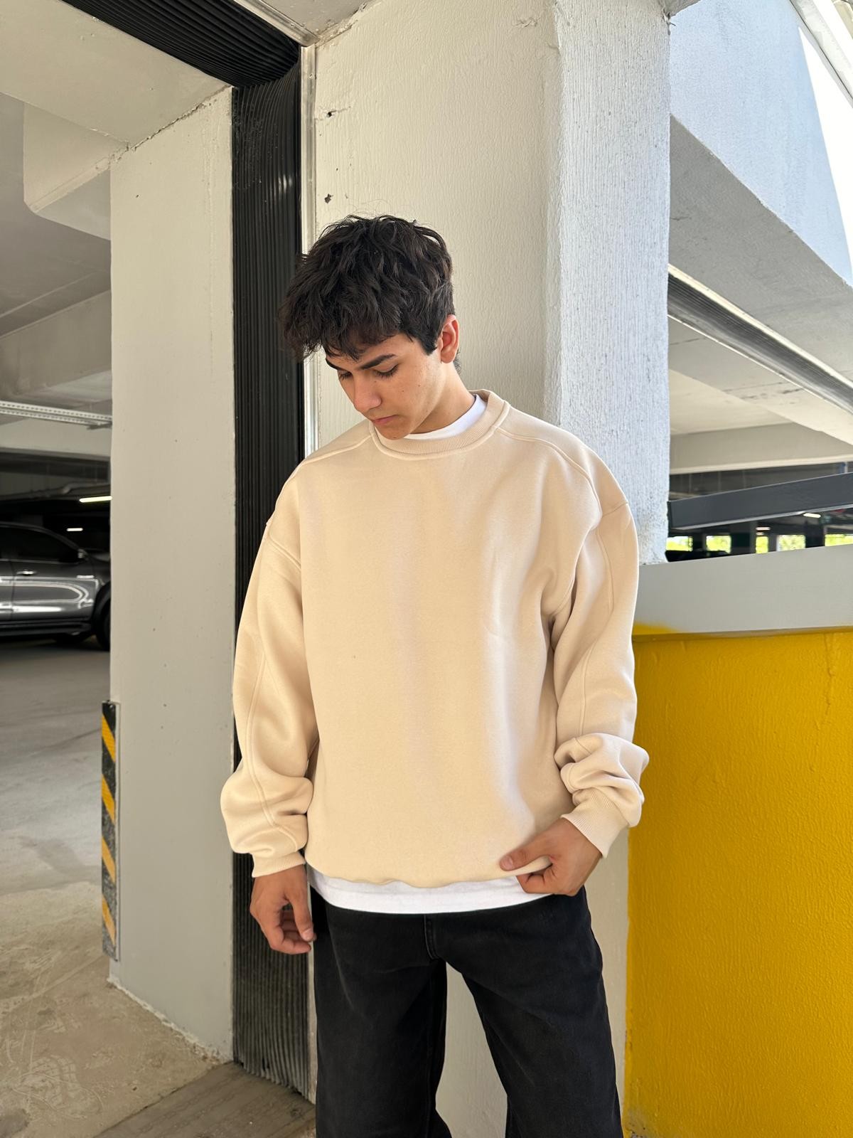 Bej Basic Oversize Sweatshirt