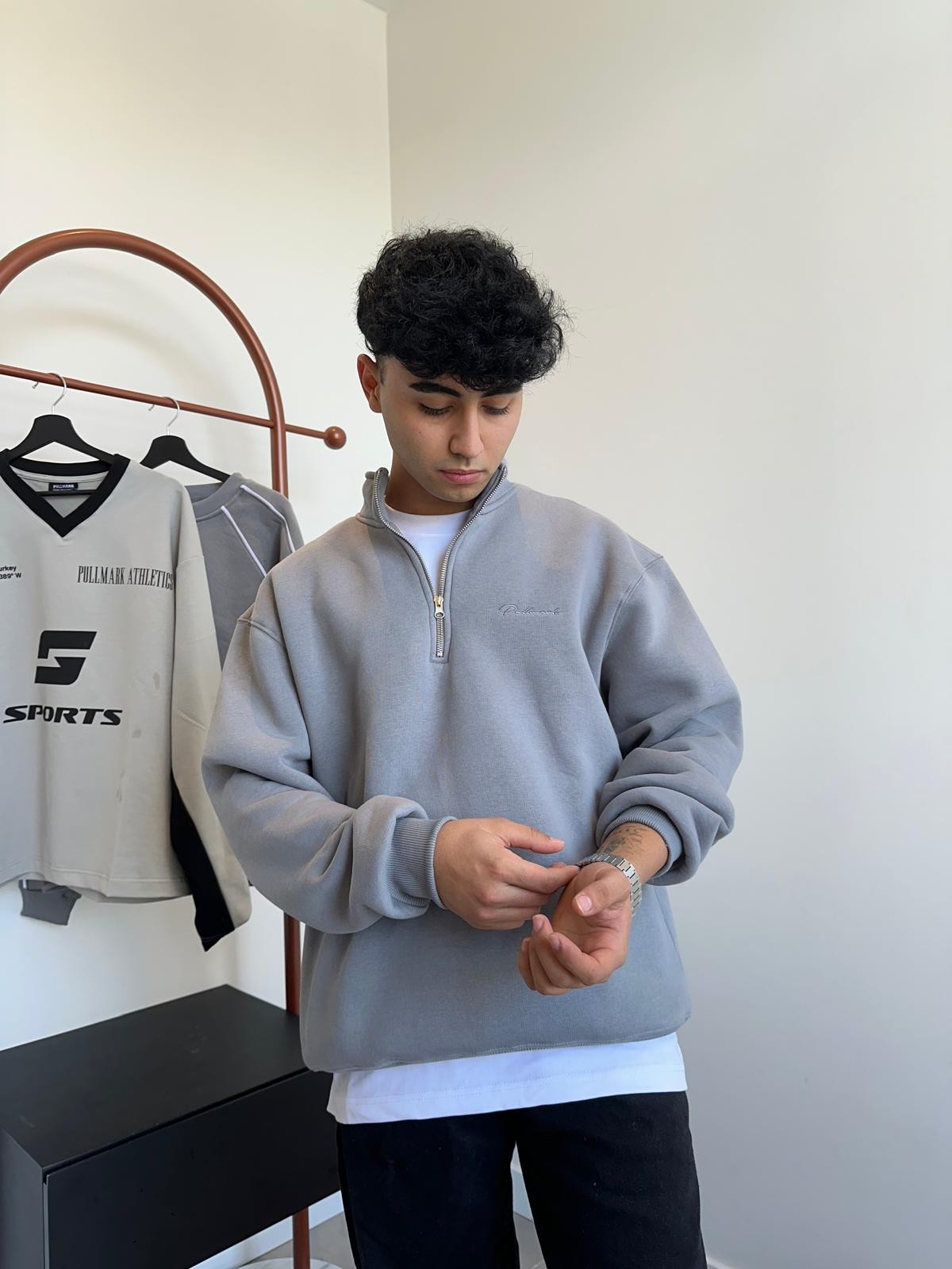 Pullmark Yarım Fermuarlı Füme Oversize Sweatshirt