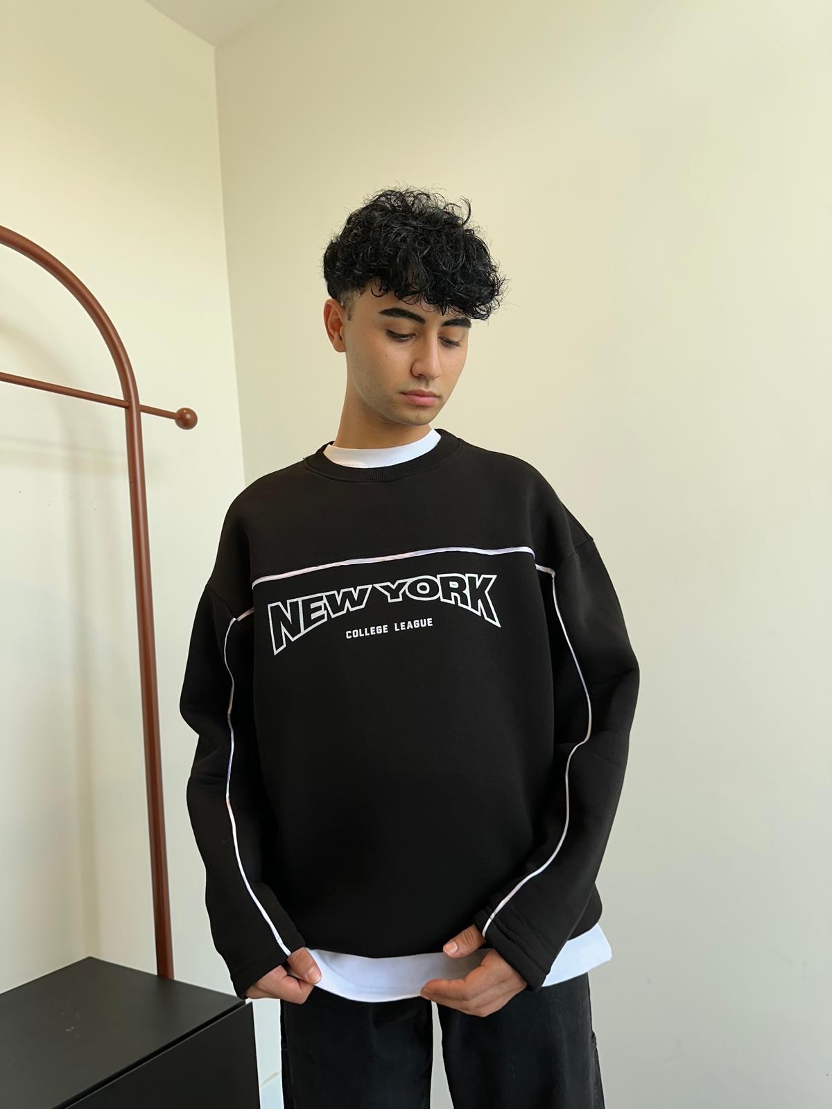 New York Biye Detay Black Oversize Sweatshirt